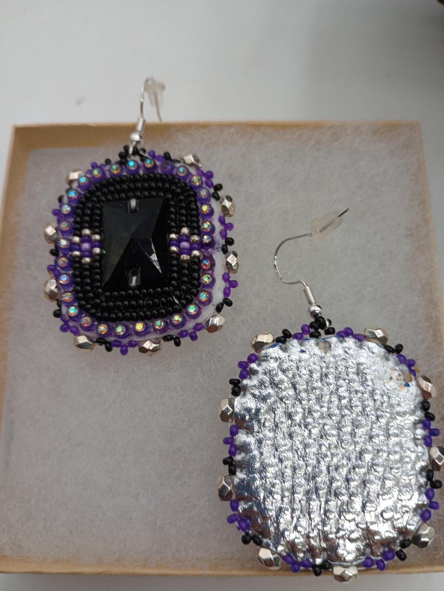 Purple Rain Beaded Earrings: Anishinaabe/Ojibwe Beadwork, Leather Backed
