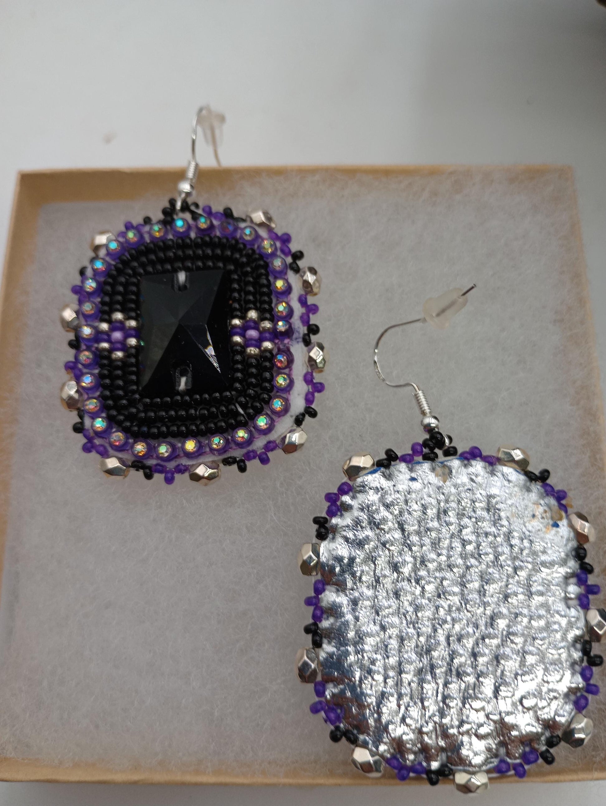 Purple Rain Beaded Earrings: Anishinaabe/Ojibwe Beadwork, Leather Backed