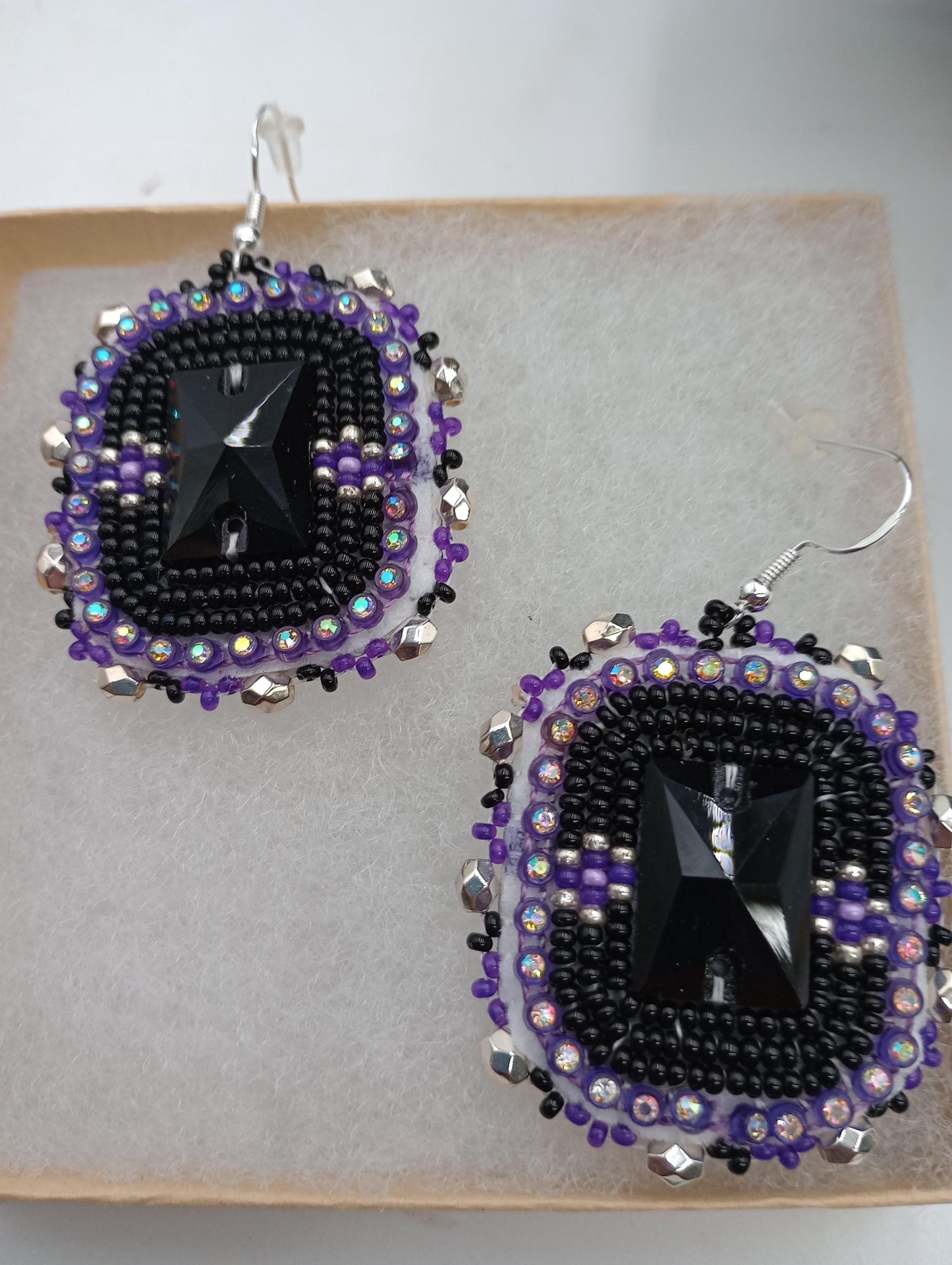 Purple Rain Beaded Earrings: Anishinaabe/Ojibwe Beadwork, Leather Backed