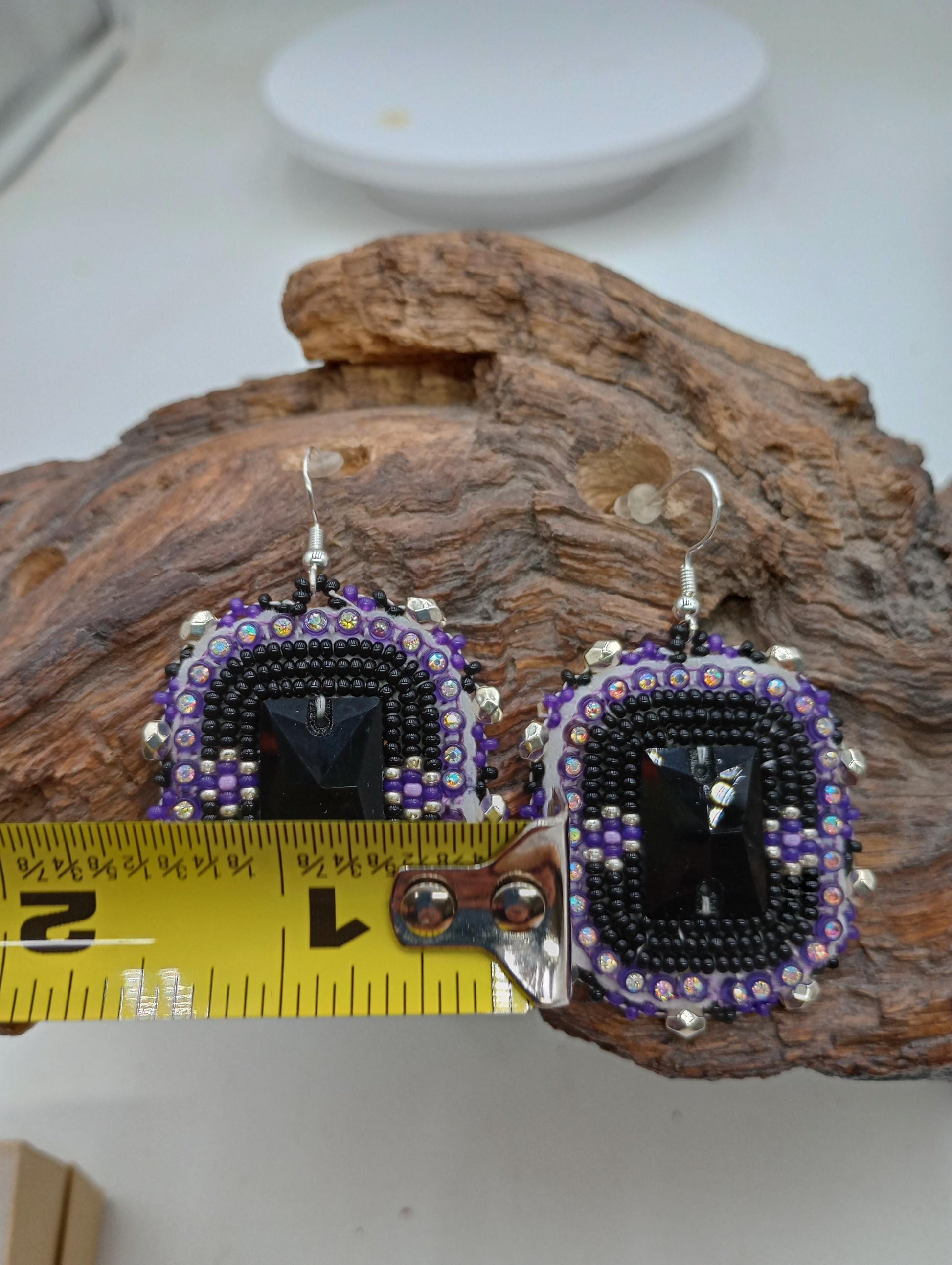 Purple Rain Beaded Earrings: Anishinaabe/Ojibwe Beadwork, Leather Backed