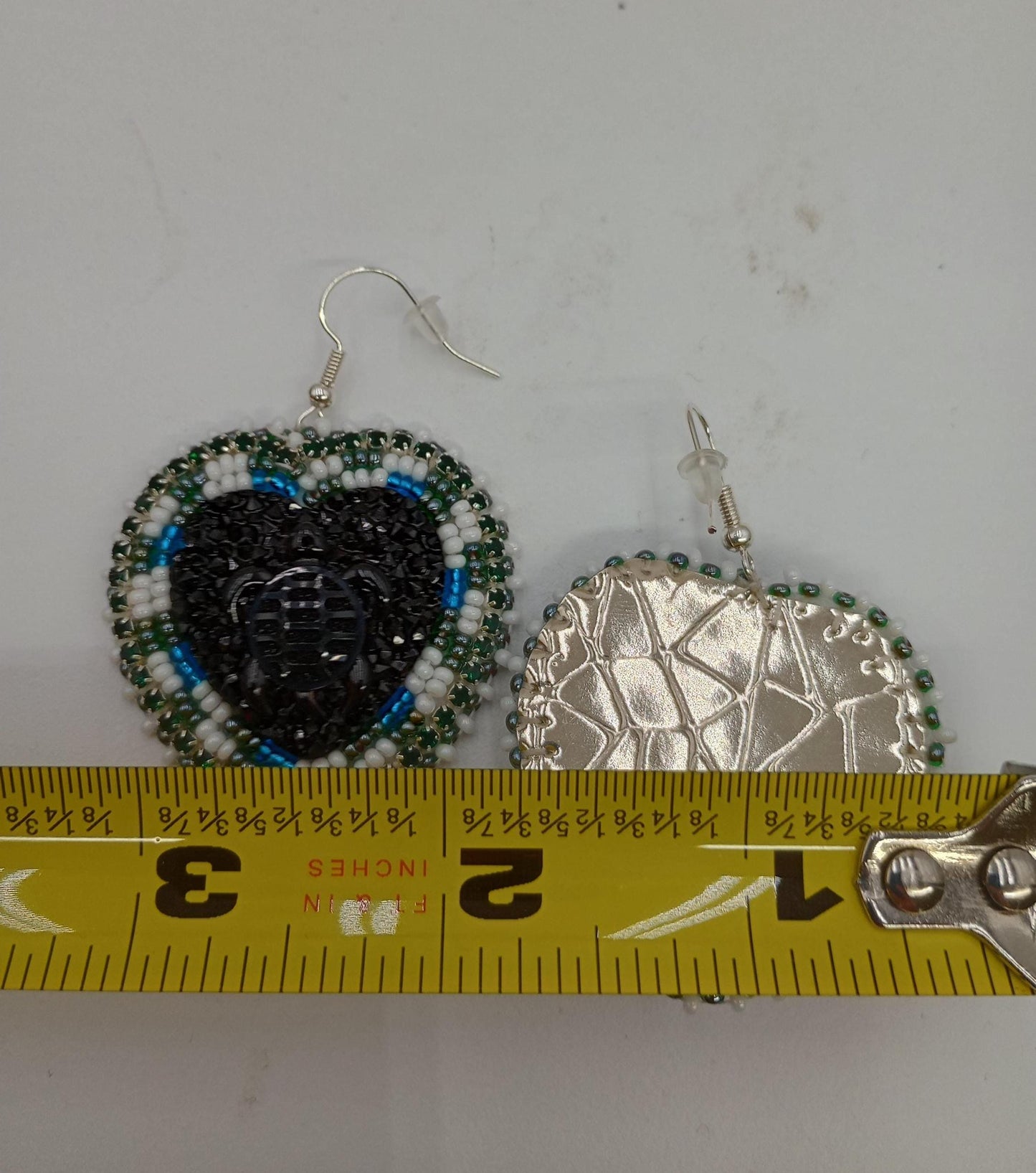 3D turtle Indigenous Beaded Heart Earrings – Black Turtle, Czech Glass