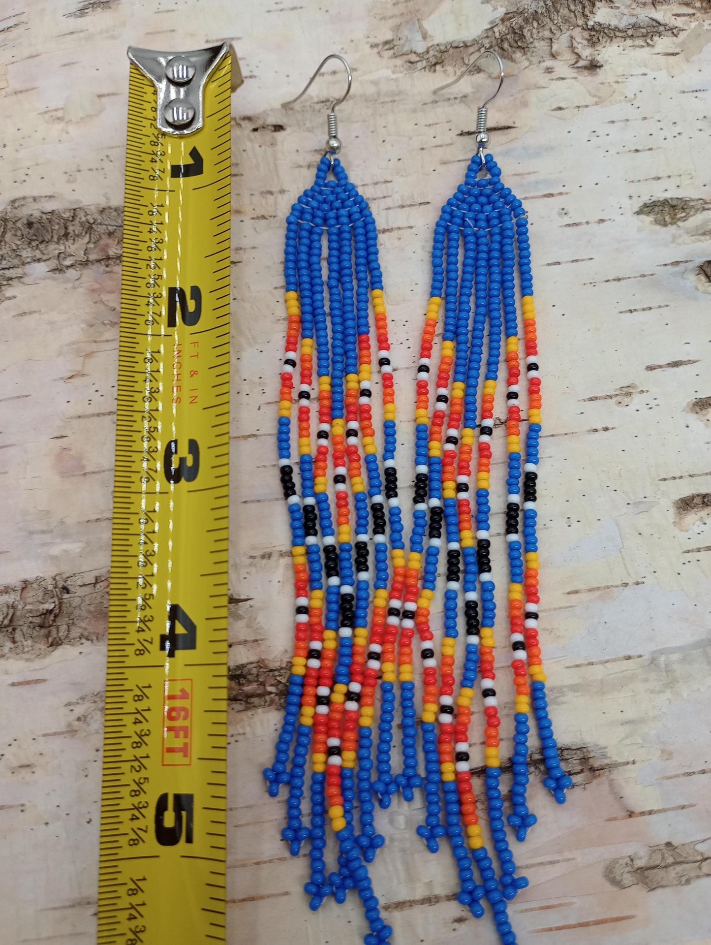 Handcrafted Blue Beaded Fringe Earrings – Anishinaabe Made