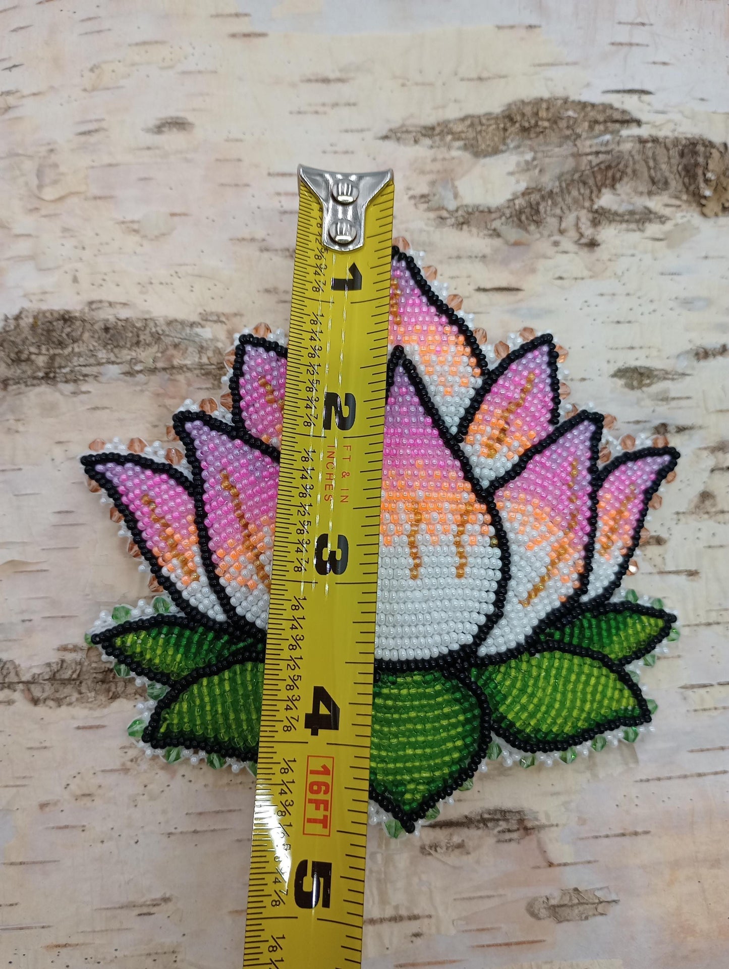 Hand Beaded Lotus Flower Barrette – Ojibwe Artisan Design