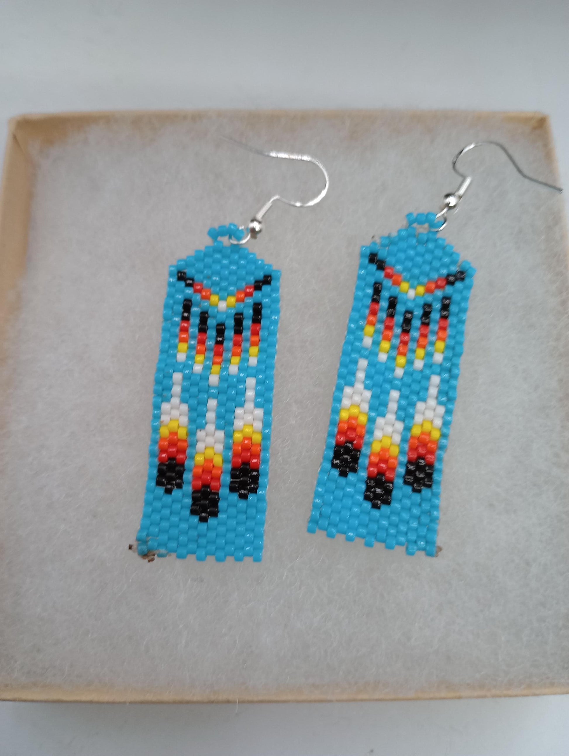 Sky blue Feathers brick stitch earrings Handmade/Traditional design