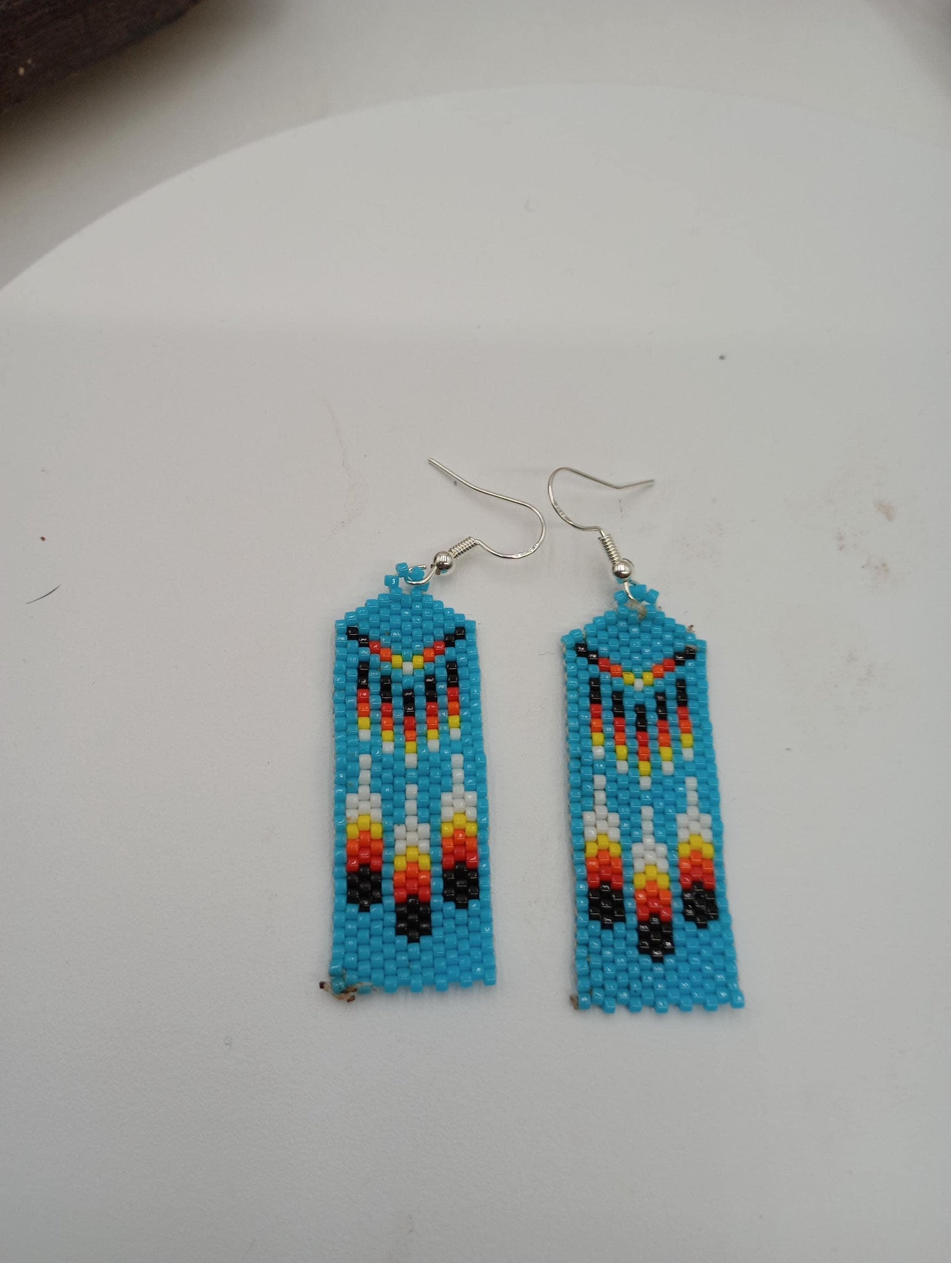 Sky blue Feathers brick stitch earrings Handmade/Traditional design