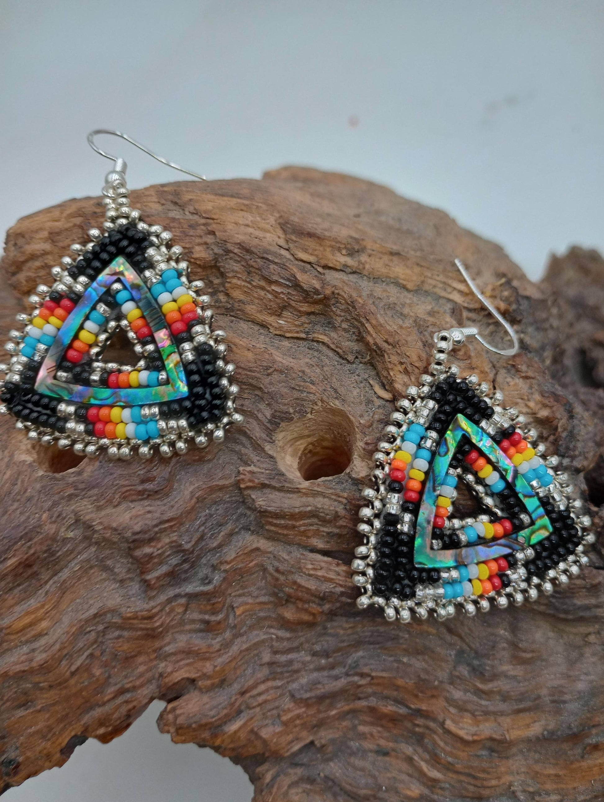 Turquoise opal triangle earrings Ojibwe/Authentic