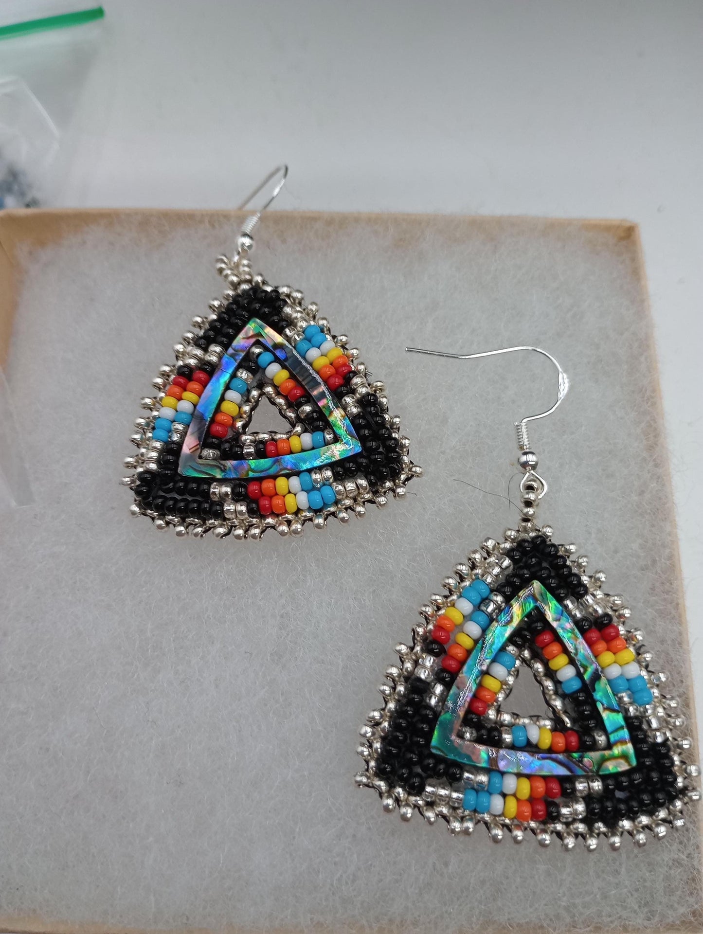 Turquoise opal triangle earrings Ojibwe/Authentic