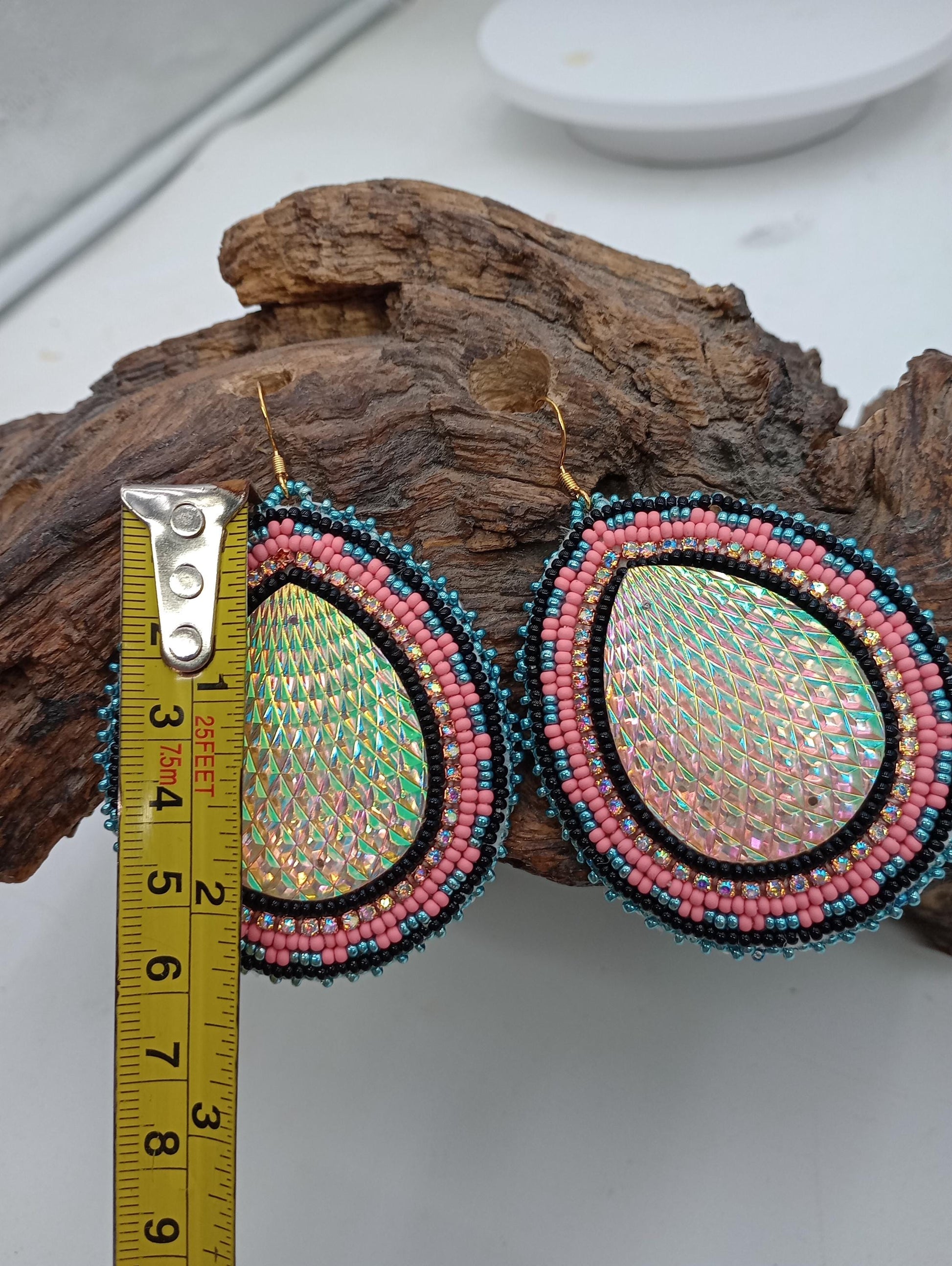 Handmade Ojibwe Beaded Earrings: Czech Glass Teardrop Design
