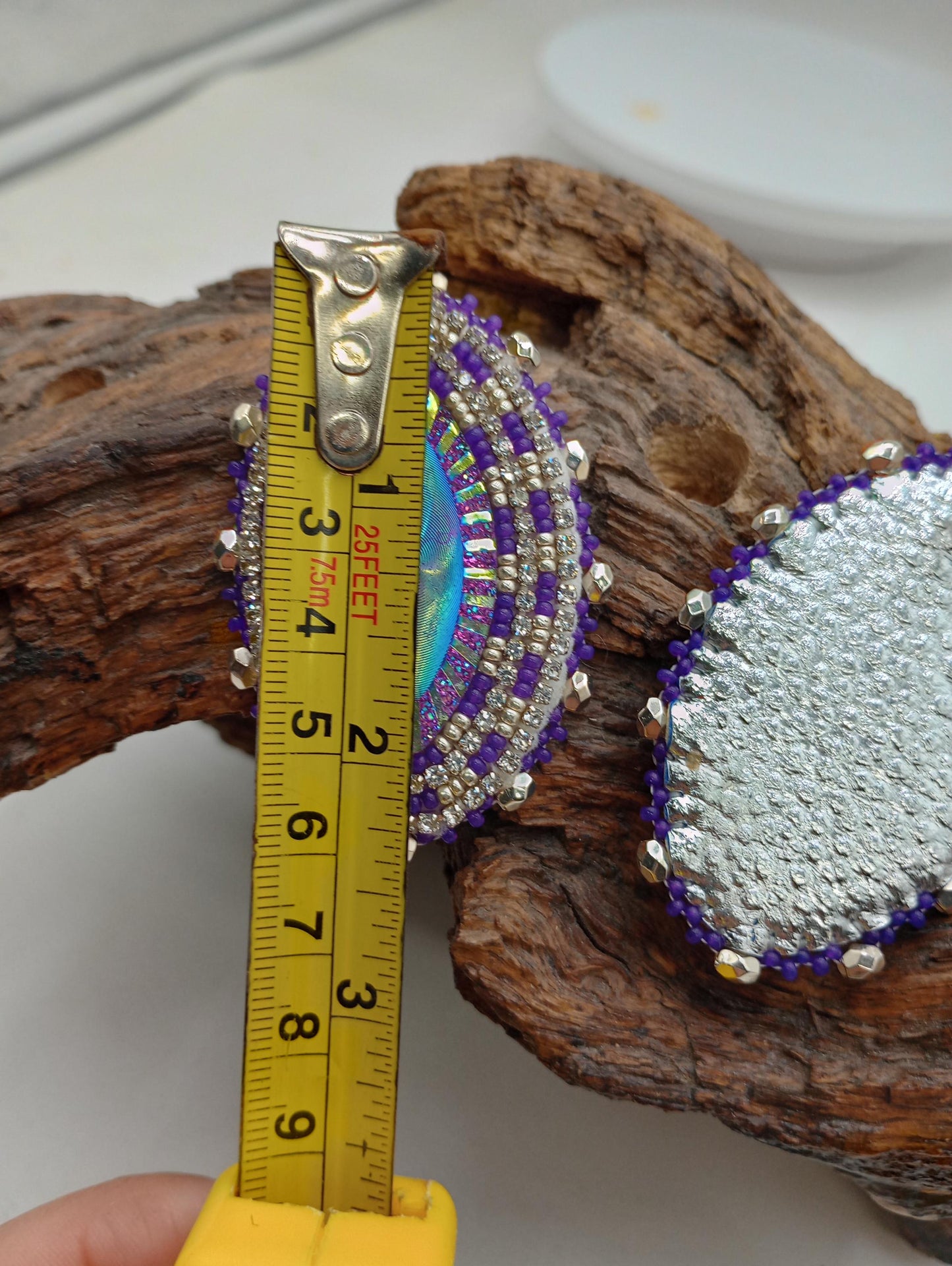 Handmade Beaded Oval Earrings: Ojibwe Style, Iridescent Resin