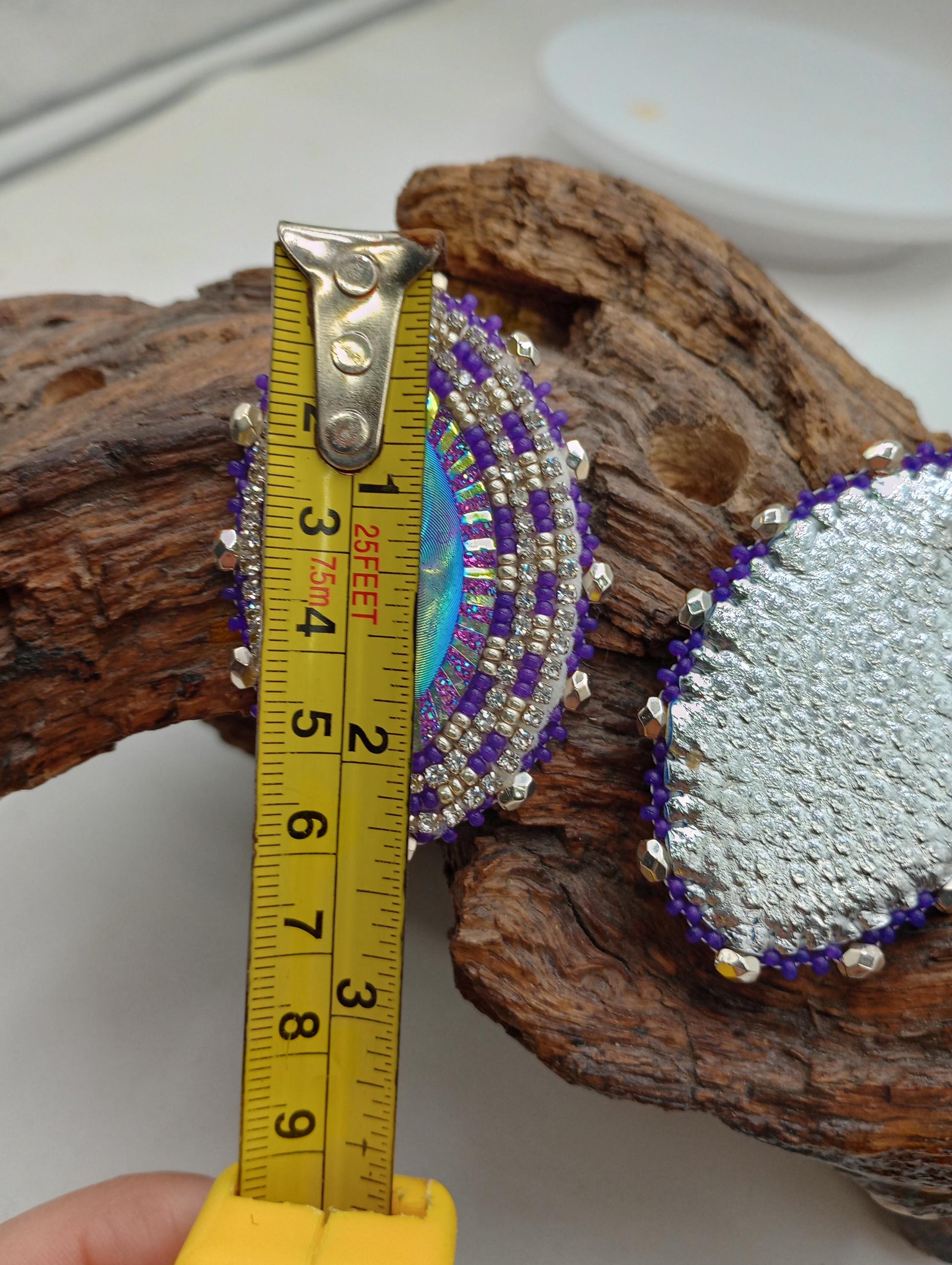 Handmade Beaded Oval Earrings: Ojibwe Style, Iridescent Resin