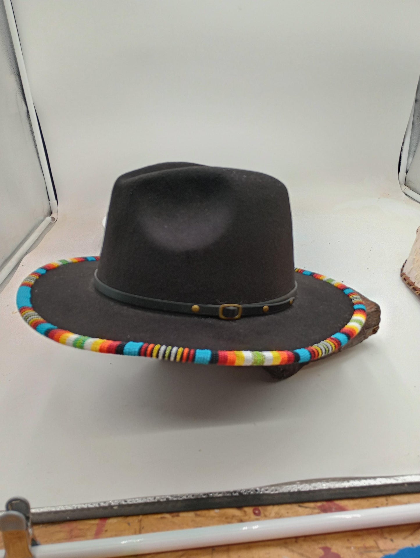 Turquoise and Fire Colors Beaded Felt Fedora- Anishinaabe/Ojibwe Beading - Free Shipping