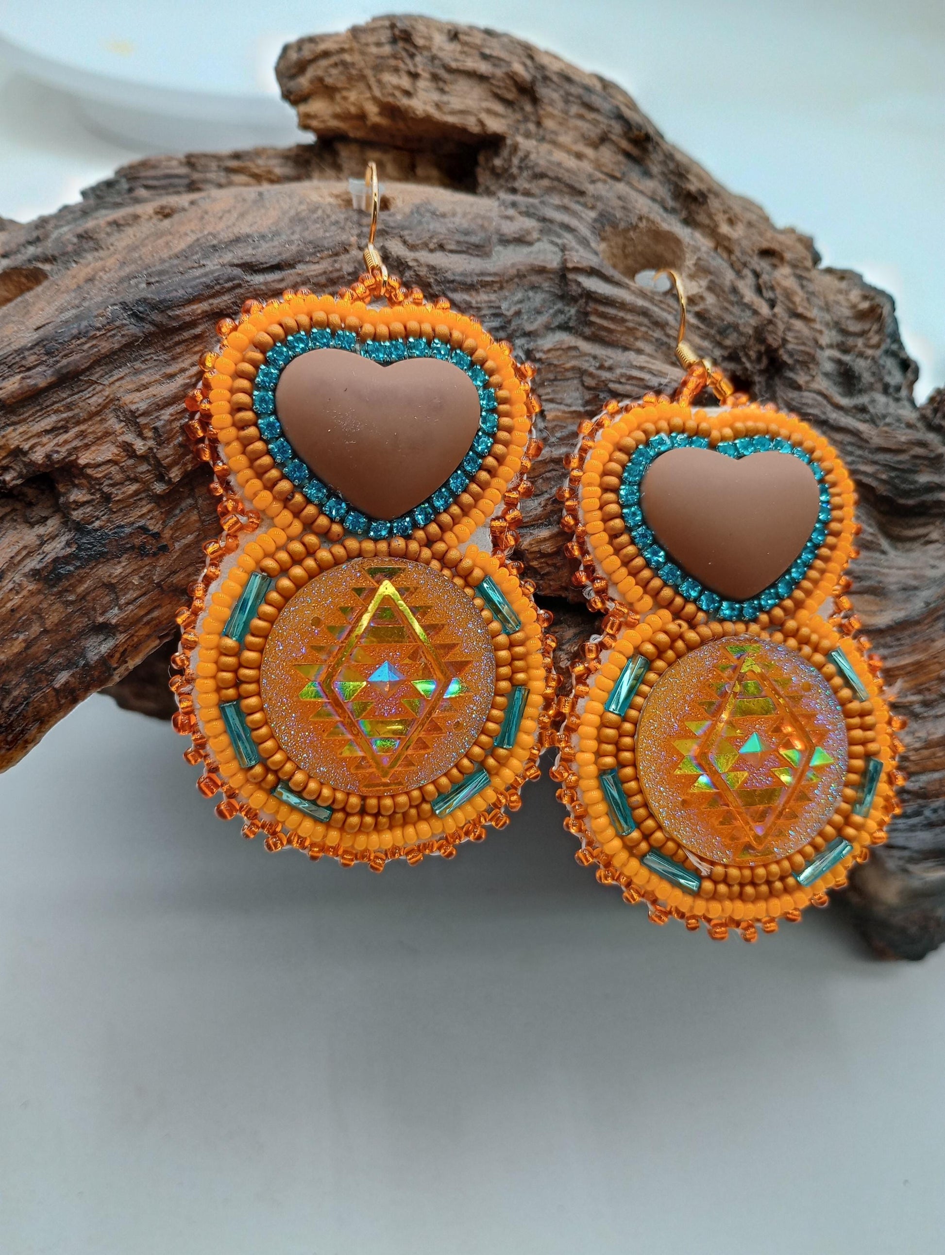 Hand Beaded Rose Mirror Earrings: Ojibwe/Anishinaabe Made