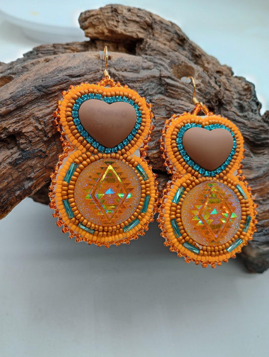 Hand Beaded Rose Mirror Earrings: Ojibwe/Anishinaabe Made