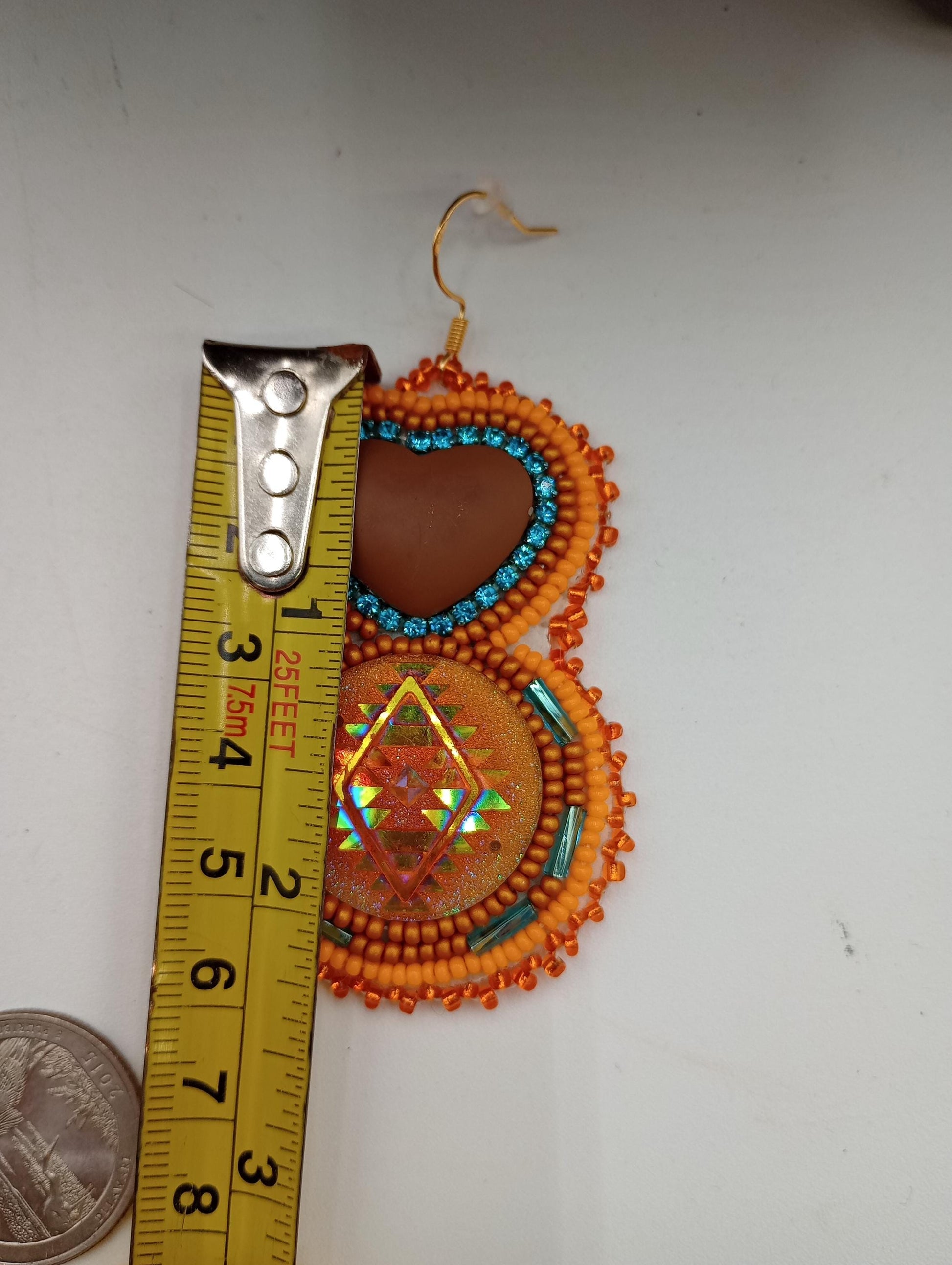 Hand Beaded Rose Mirror Earrings: Ojibwe/Anishinaabe Made