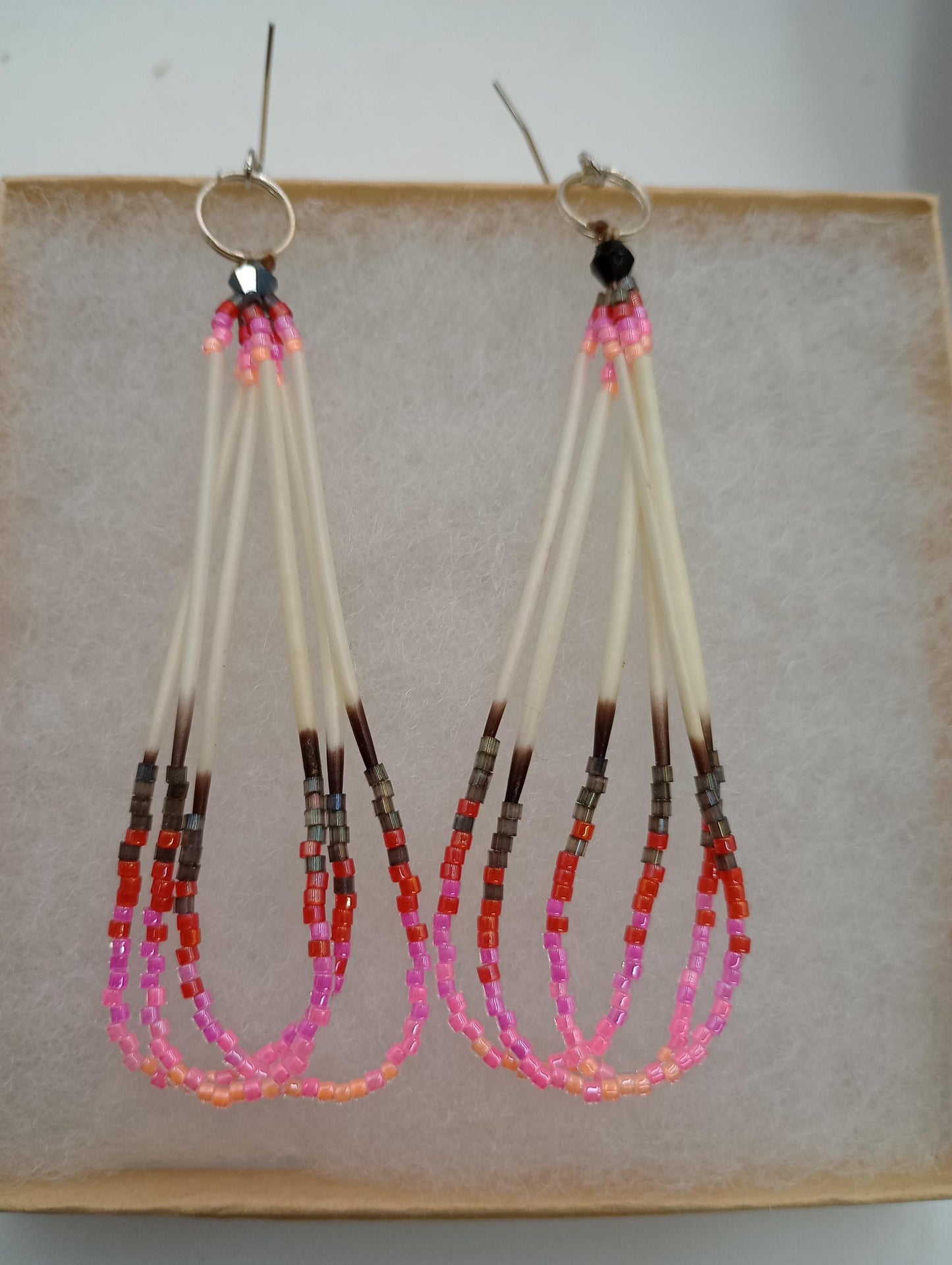 Porcupine quilled dangle earrings/Handmade-Ojibwe