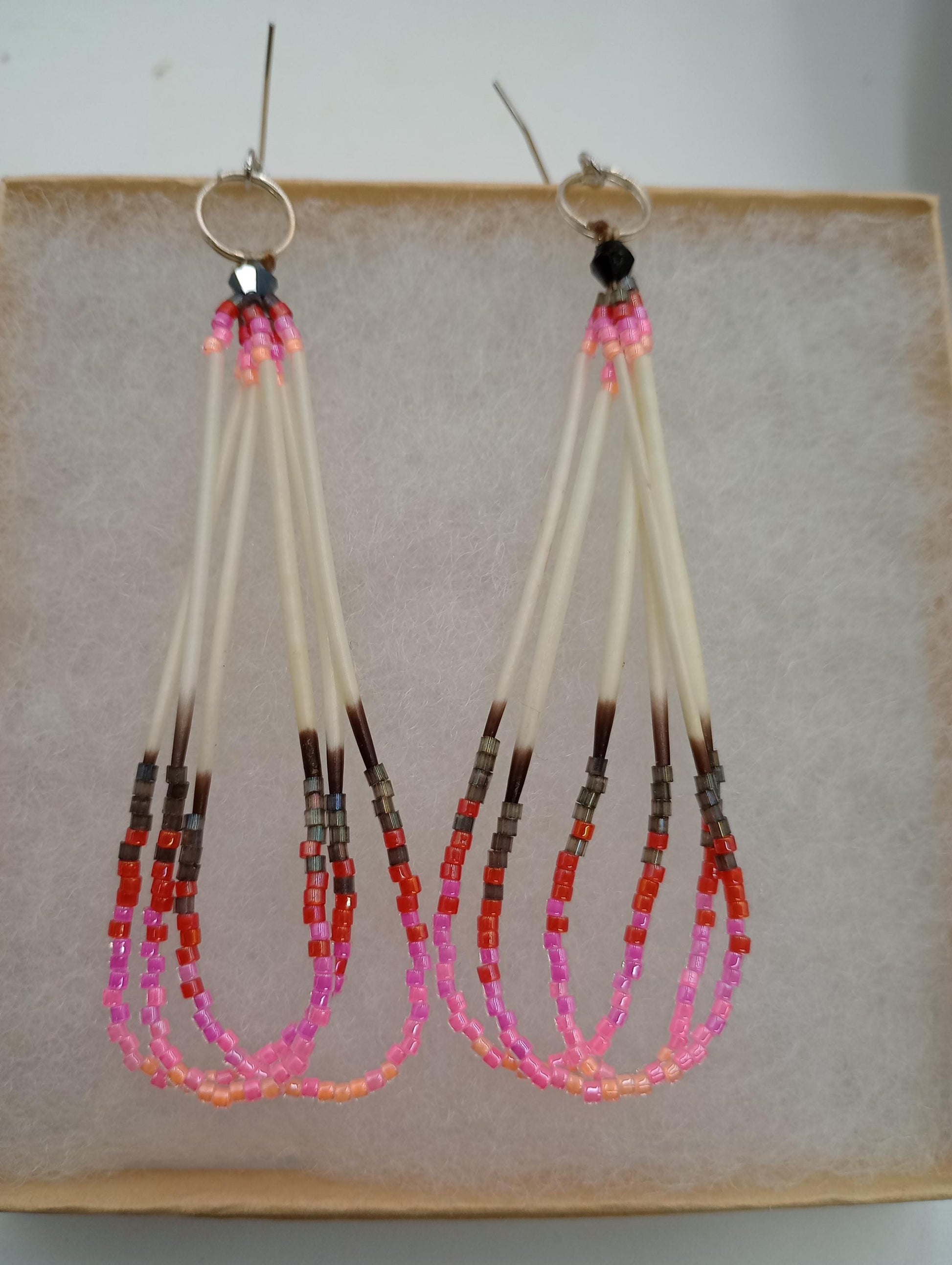 Porcupine quilled dangle earrings/Handmade-Ojibwe