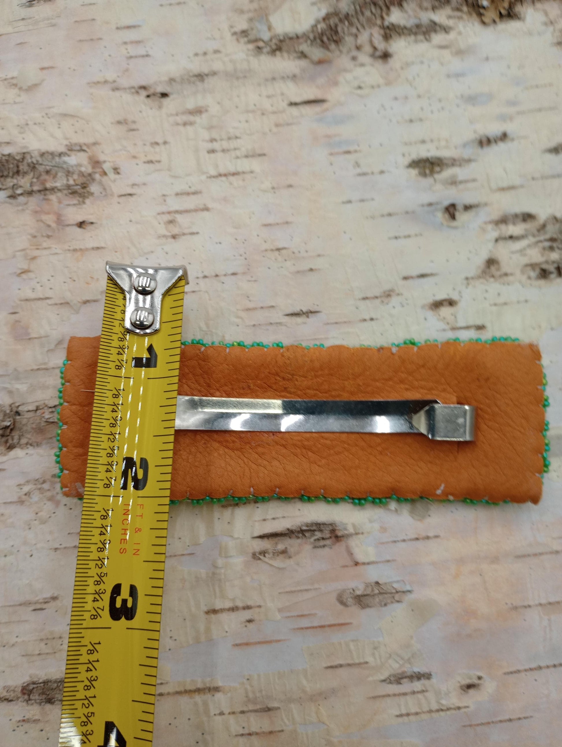 Loom Beaded Barrette: Ojibwe/Anishinaabe Made, Leather Backed