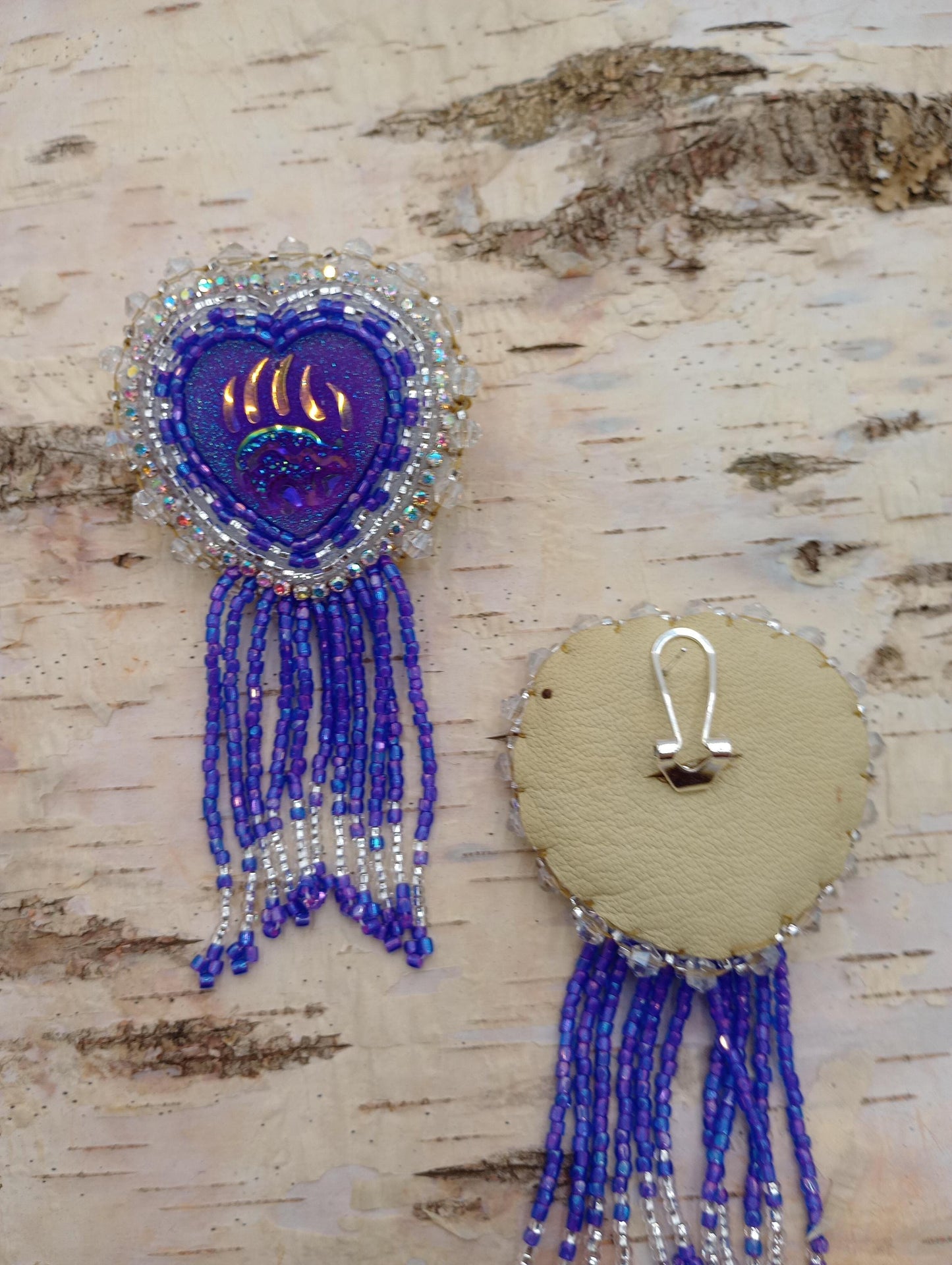 Lavender Beaded Bear Paw Earrings: Anishinaabe Ojibwe Beadwork