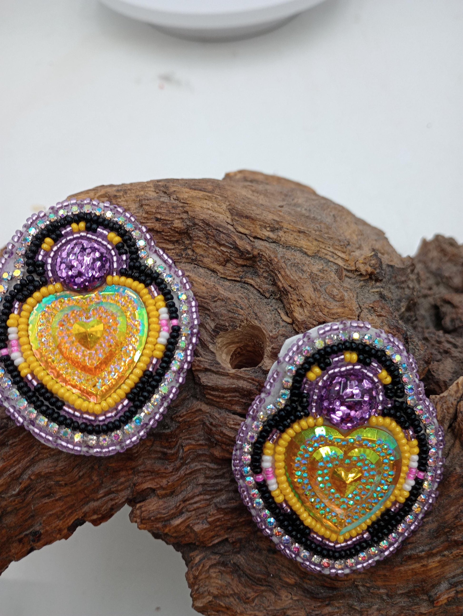 Purple Heart Beaded Earrings – Tribal Artisan Jewelry