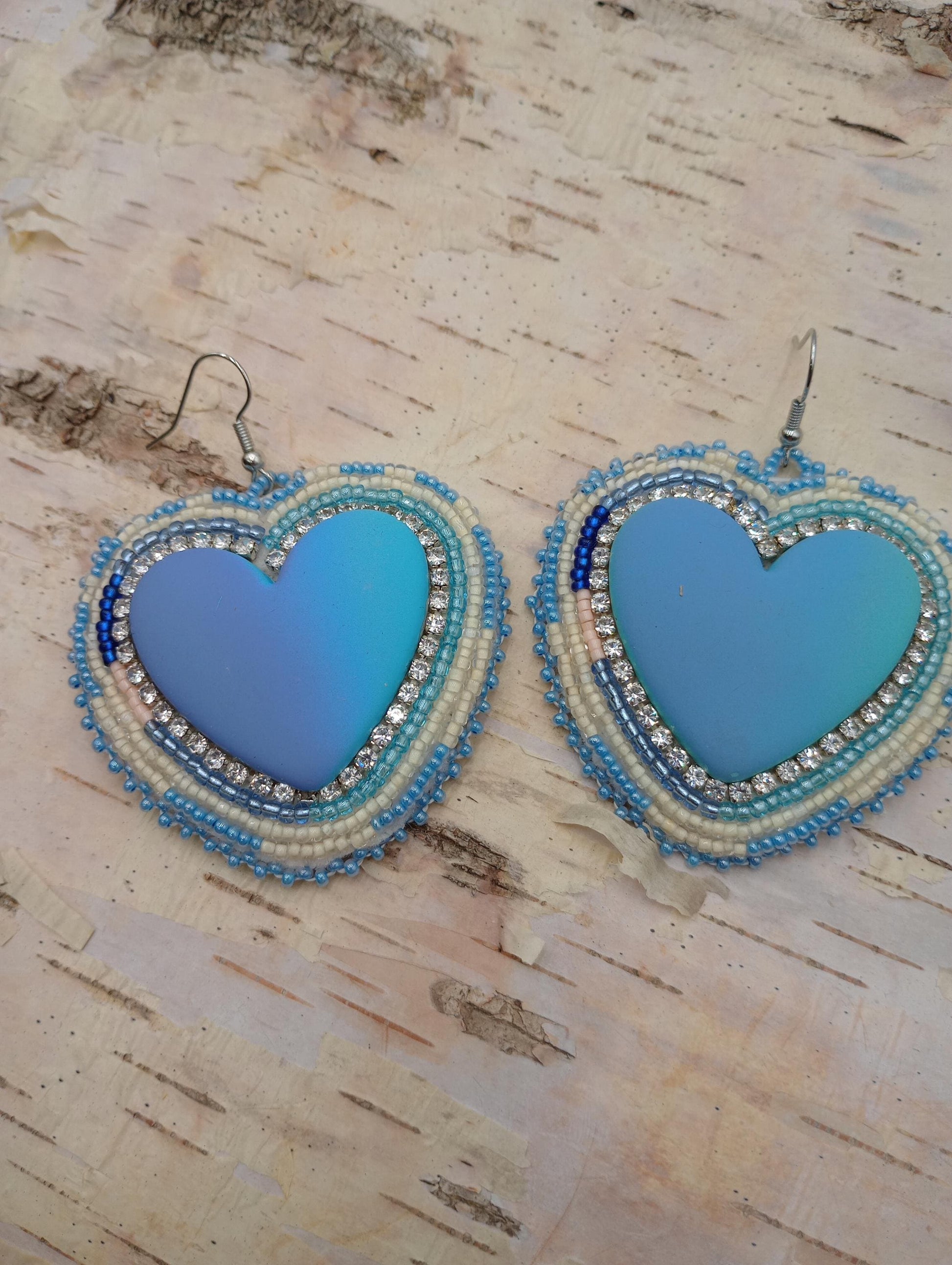 Handmade Beaded Heart Earrings: Anishinaabe Ojibwe Beadwork