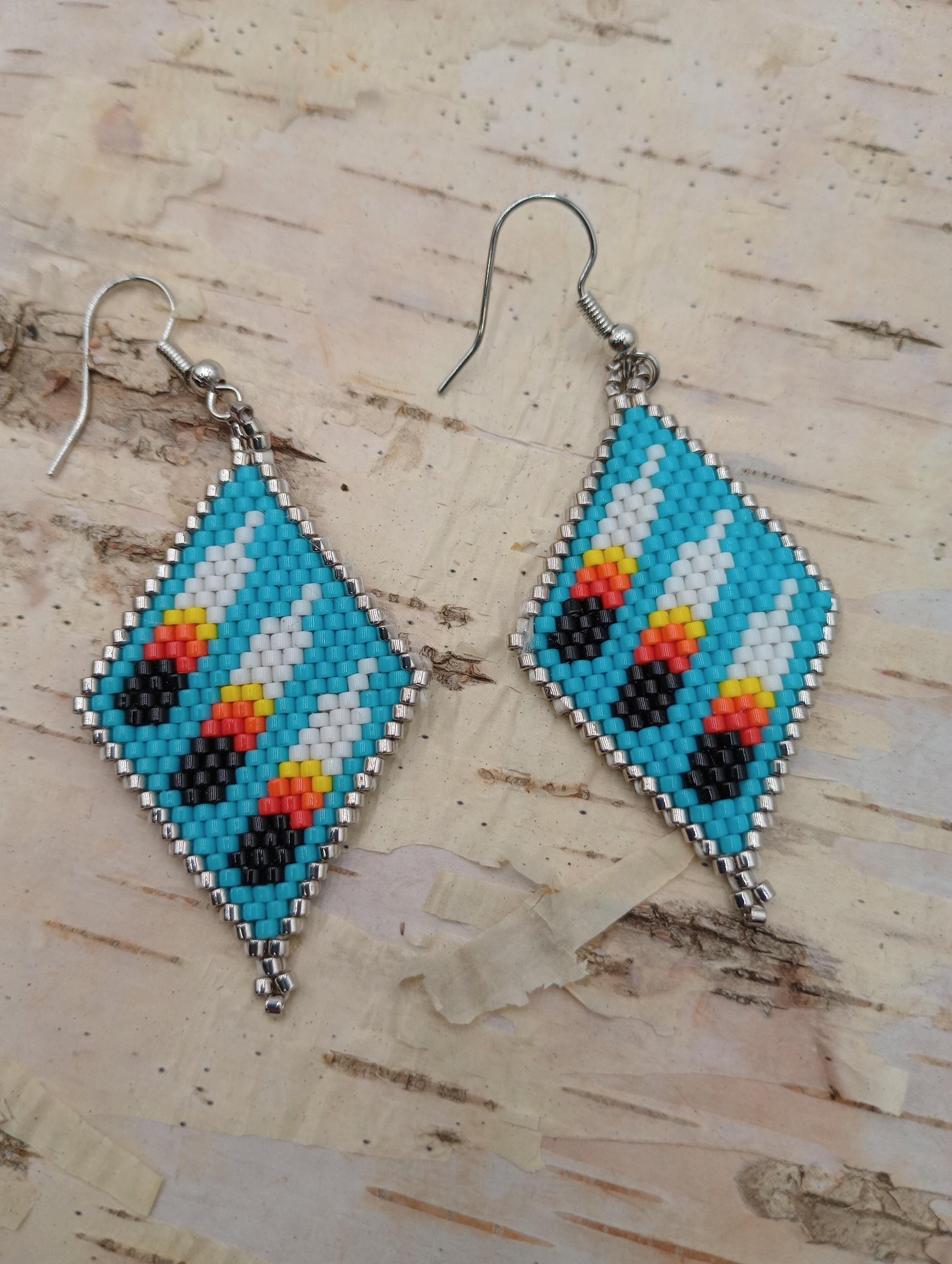 Anishinaabe Beaded Earrings: Brick Stitch, Hypoallergenic Hooks