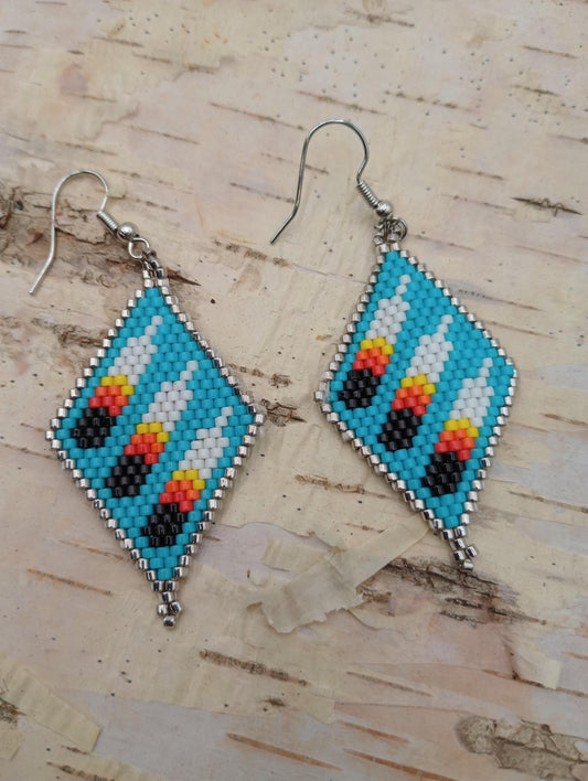 Anishinaabe Beaded Earrings: Brick Stitch, Hypoallergenic Hooks