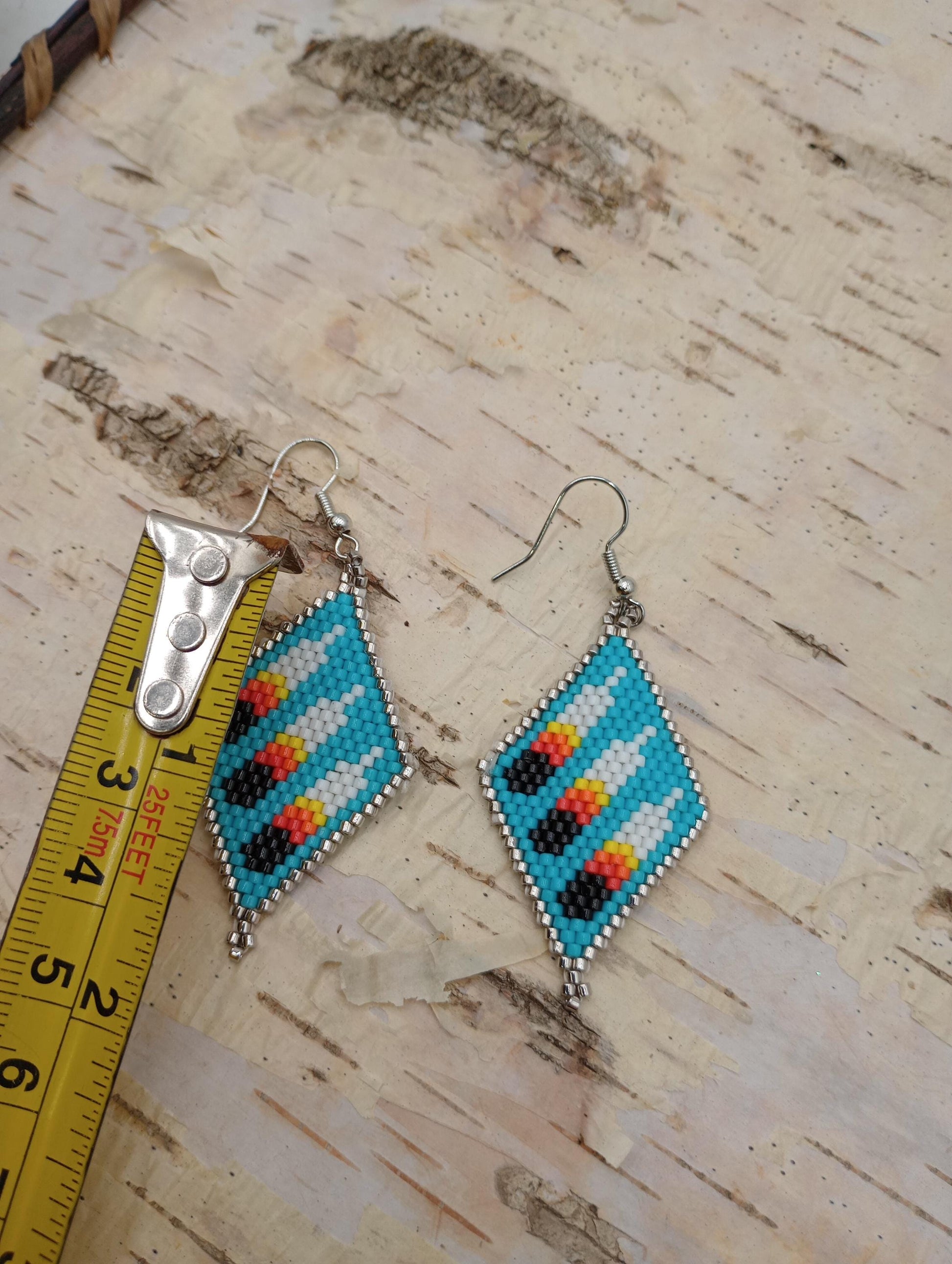 Anishinaabe Beaded Earrings: Brick Stitch, Hypoallergenic Hooks