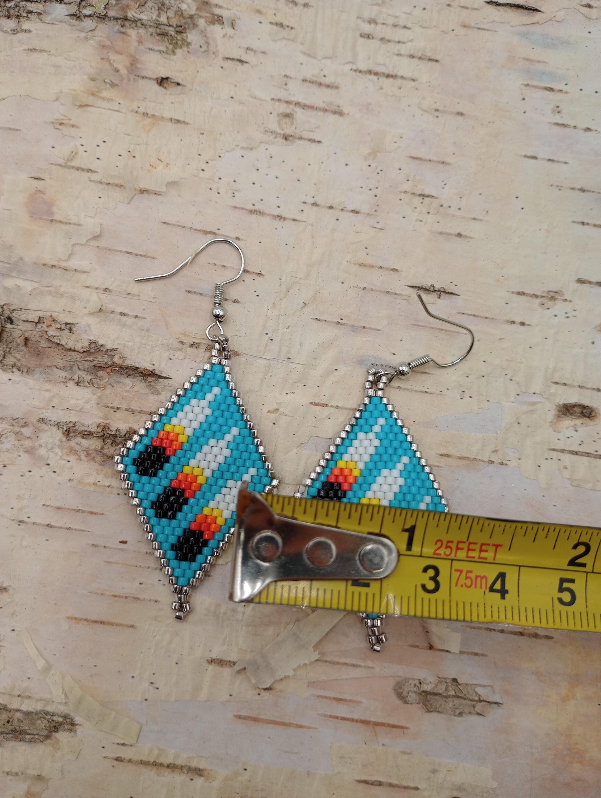 Anishinaabe Beaded Earrings: Brick Stitch, Hypoallergenic Hooks