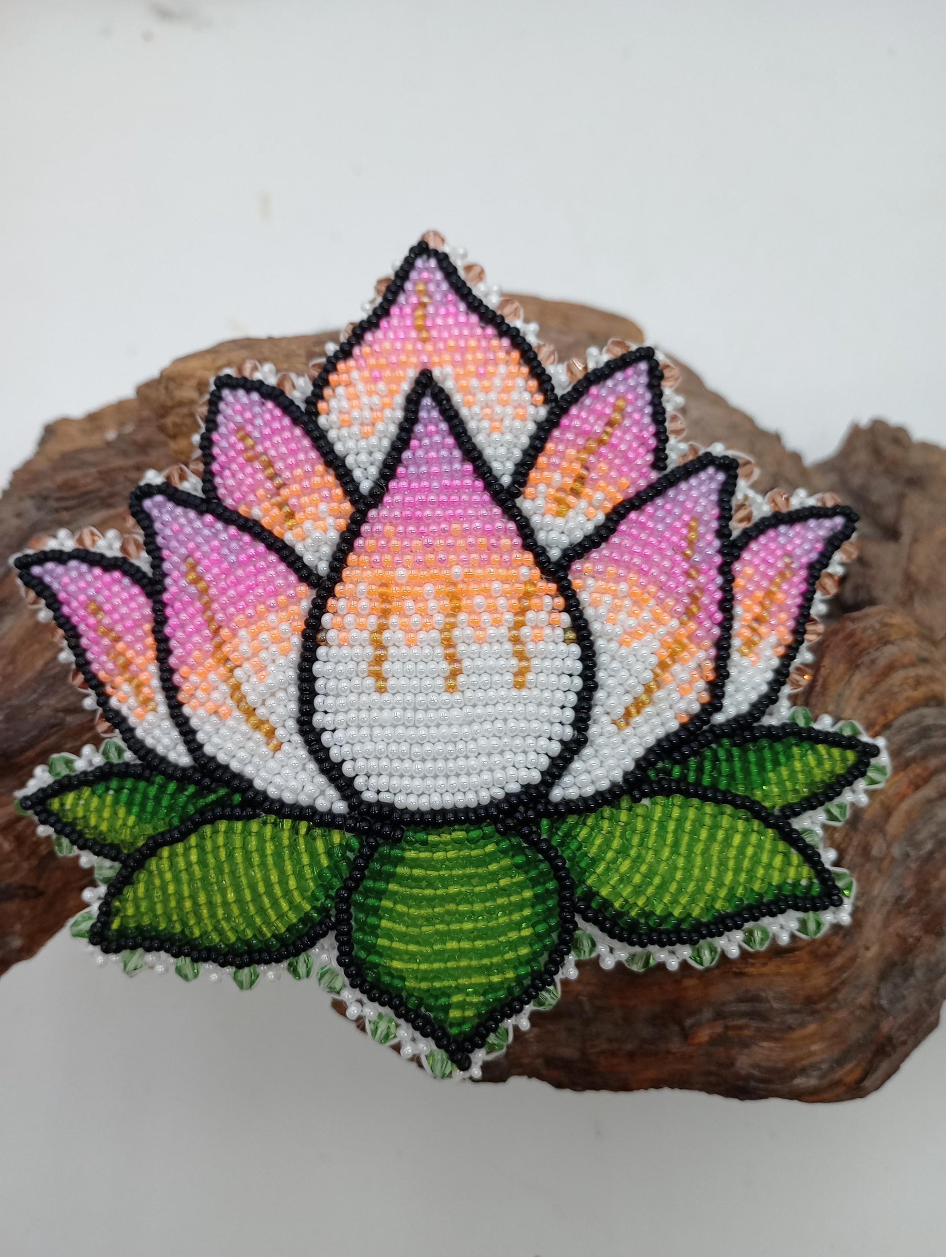 Hand Beaded Lotus Flower Barrette – Ojibwe Artisan Design