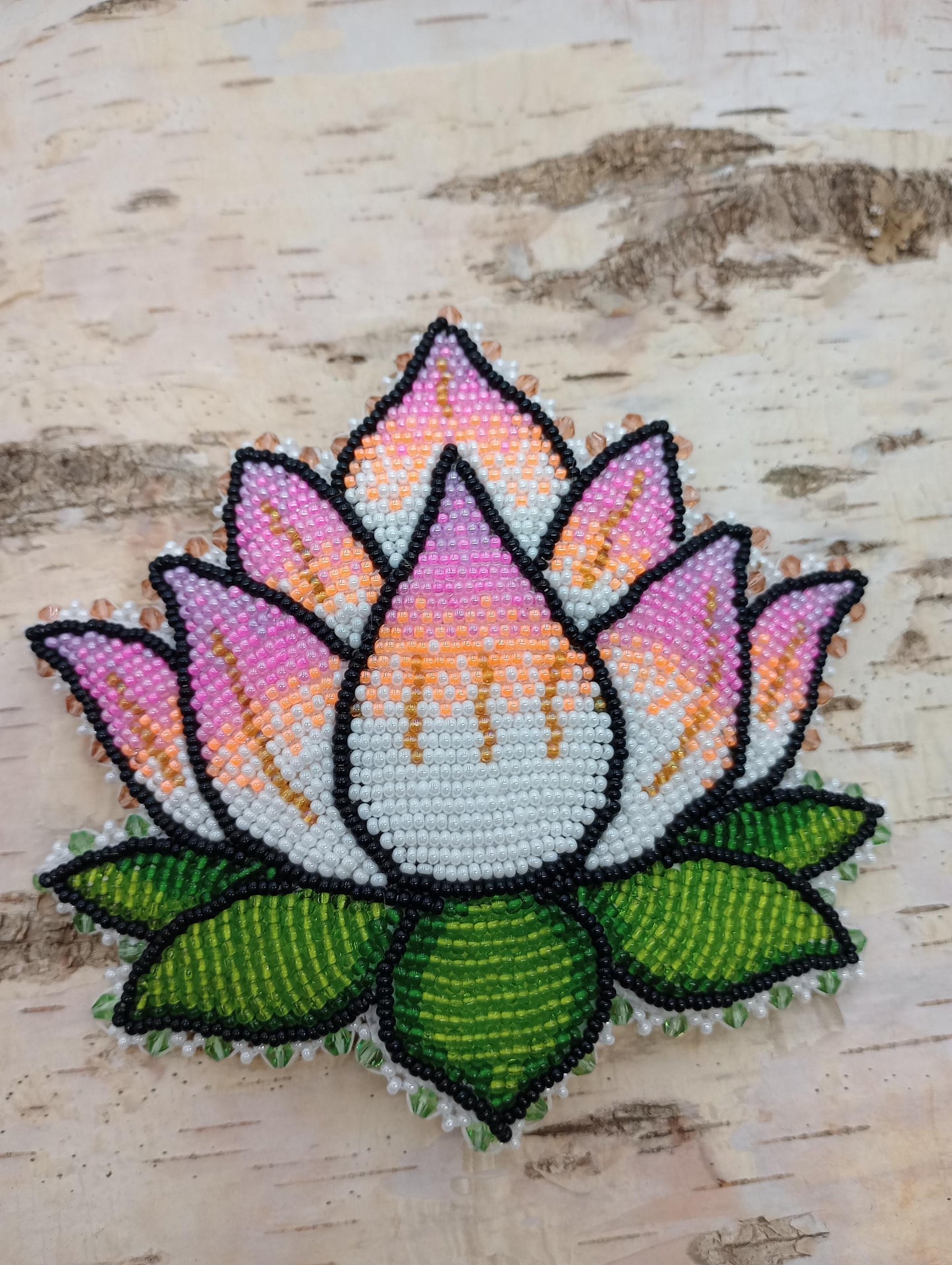 Hand Beaded Lotus Flower Barrette – Ojibwe Artisan Design