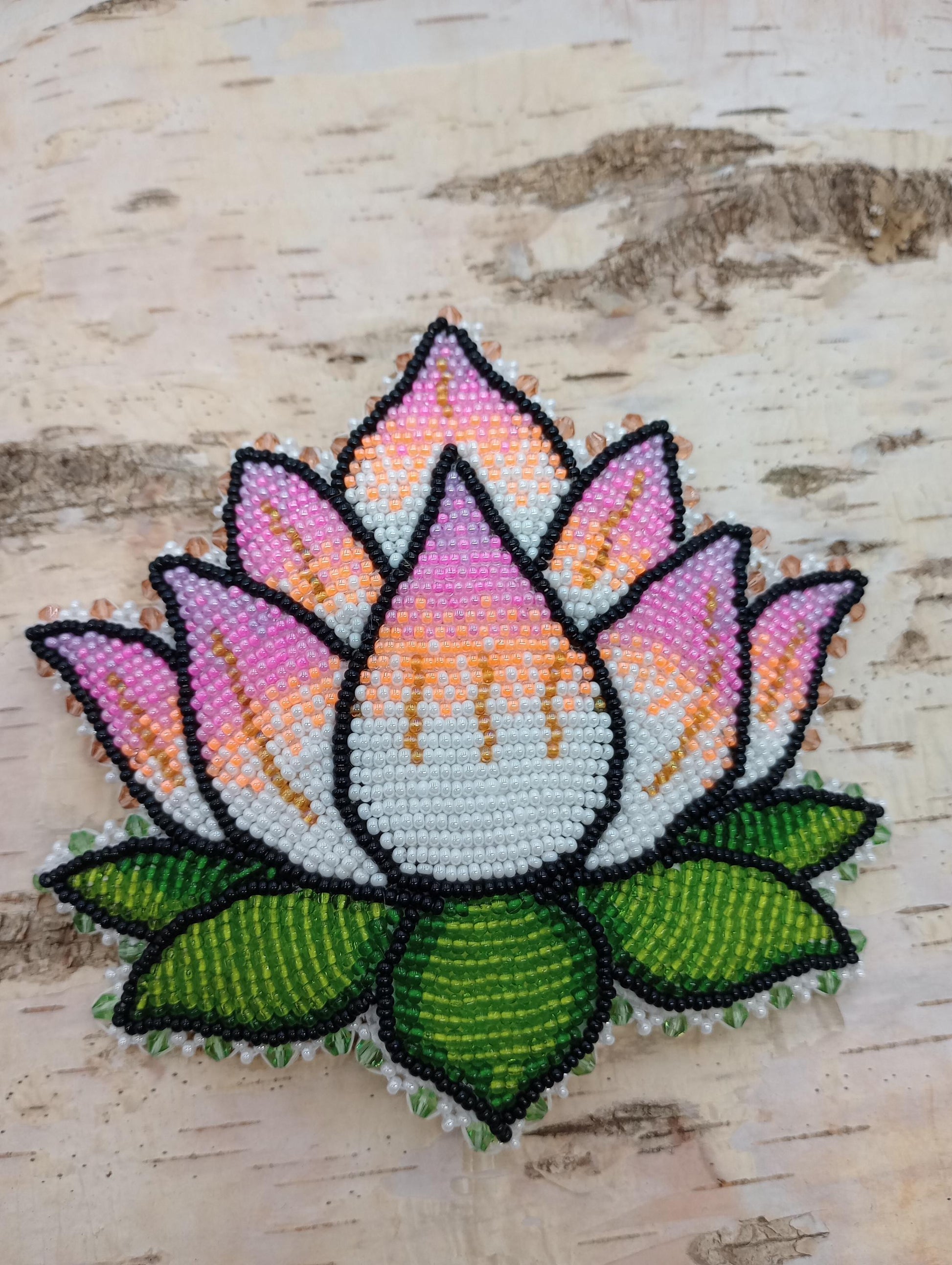 Hand Beaded Lotus Flower Barrette – Ojibwe Artisan Design