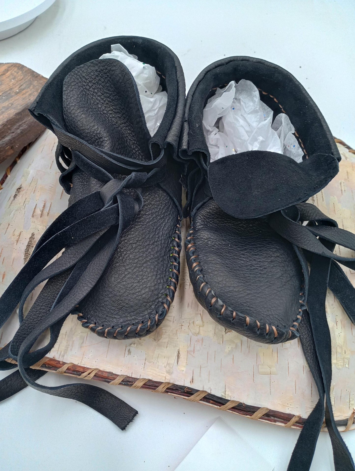 Hand Sewn Buffalo Leather Moccasins – Ojibwe Made, Adult Size