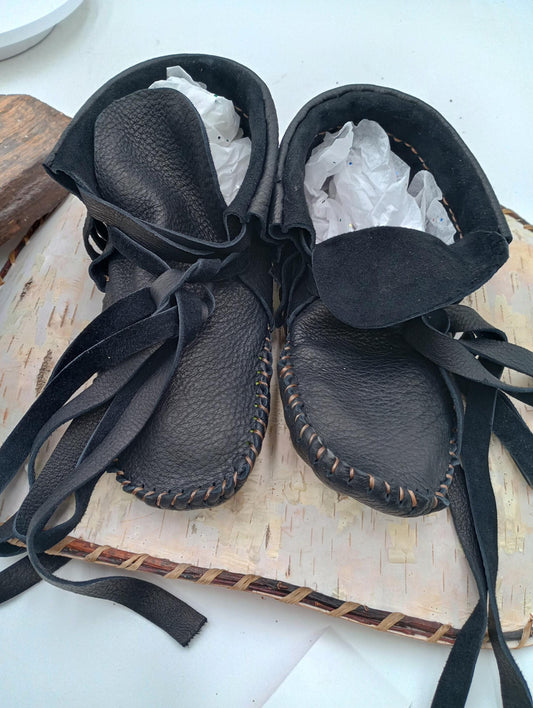 Hand Sewn Buffalo Leather Moccasins – Ojibwe Made, Adult Size