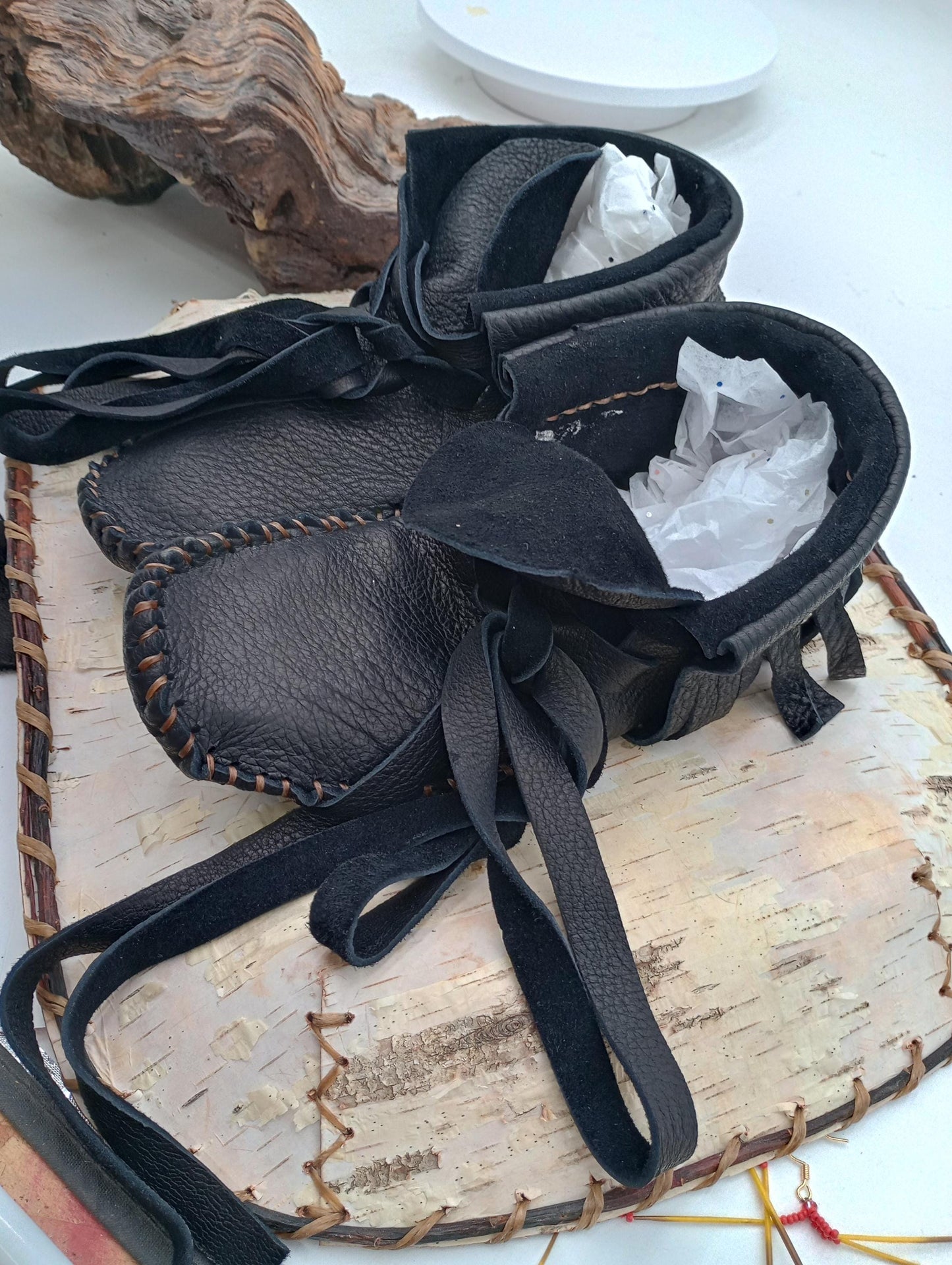 Hand Sewn Buffalo Leather Moccasins – Ojibwe Made, Adult Size