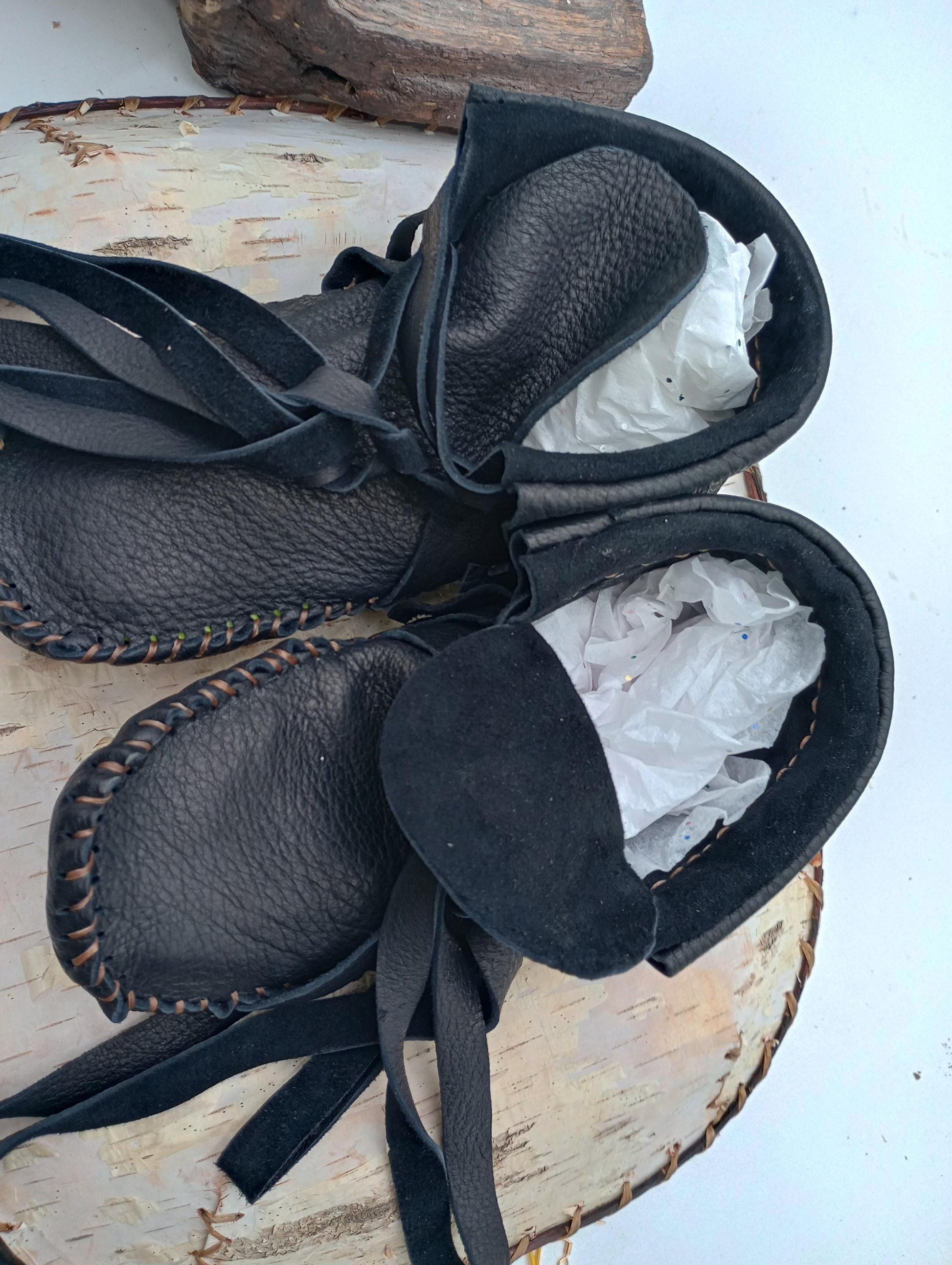 Hand Sewn Buffalo Leather Moccasins – Ojibwe Made, Adult Size