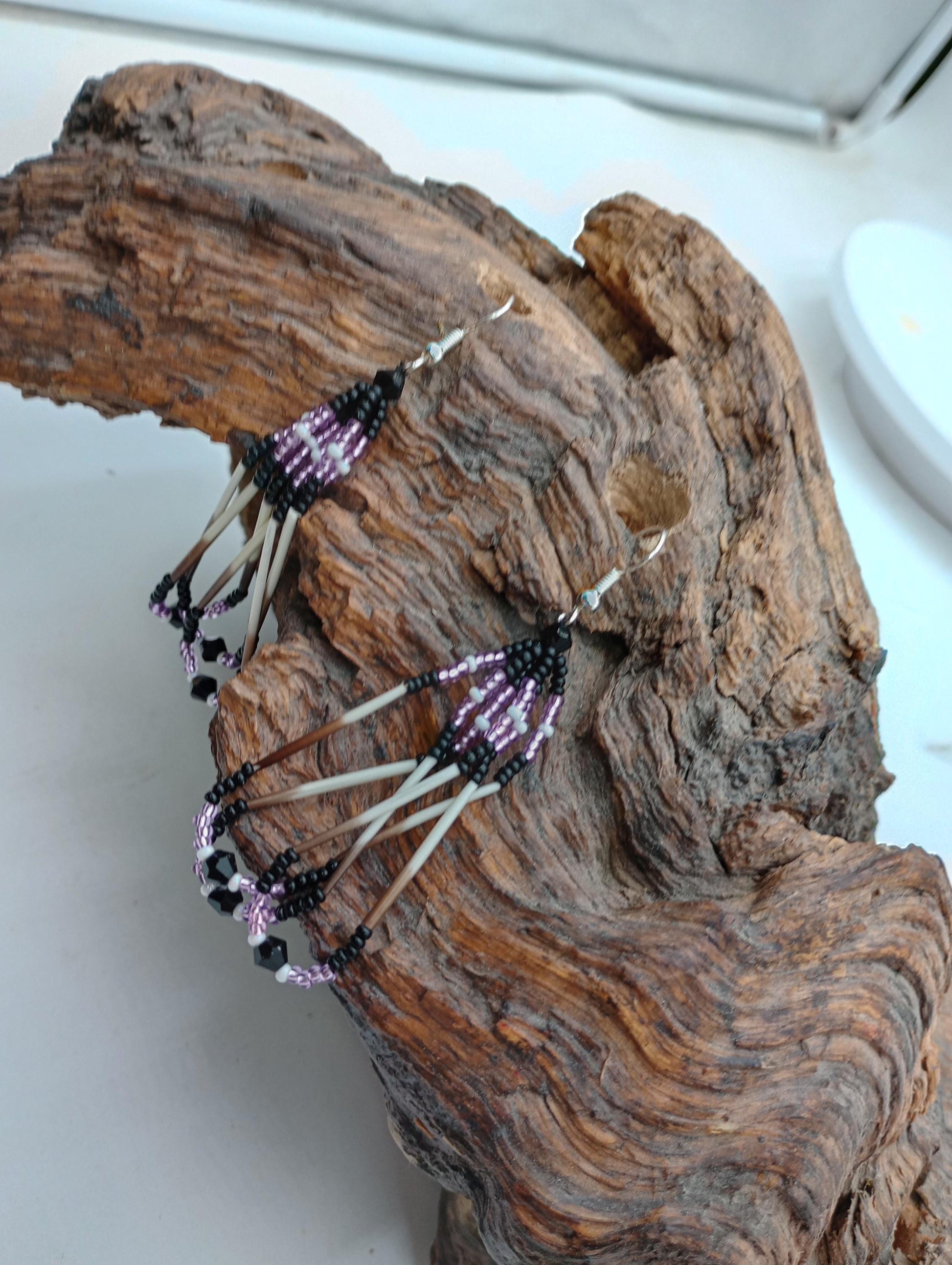 Handmade Porcupine Quill Earrings: Anishinaabe Beadwork