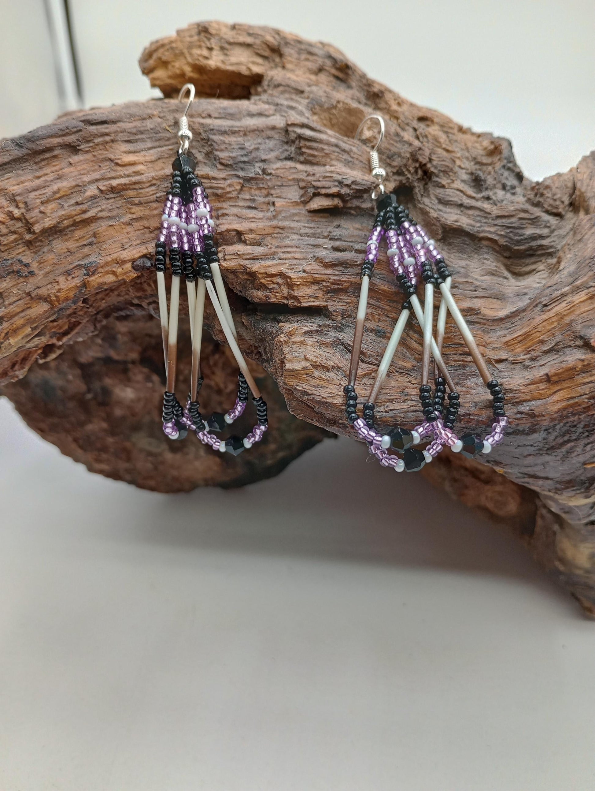 Handmade Porcupine Quill Earrings: Anishinaabe Beadwork