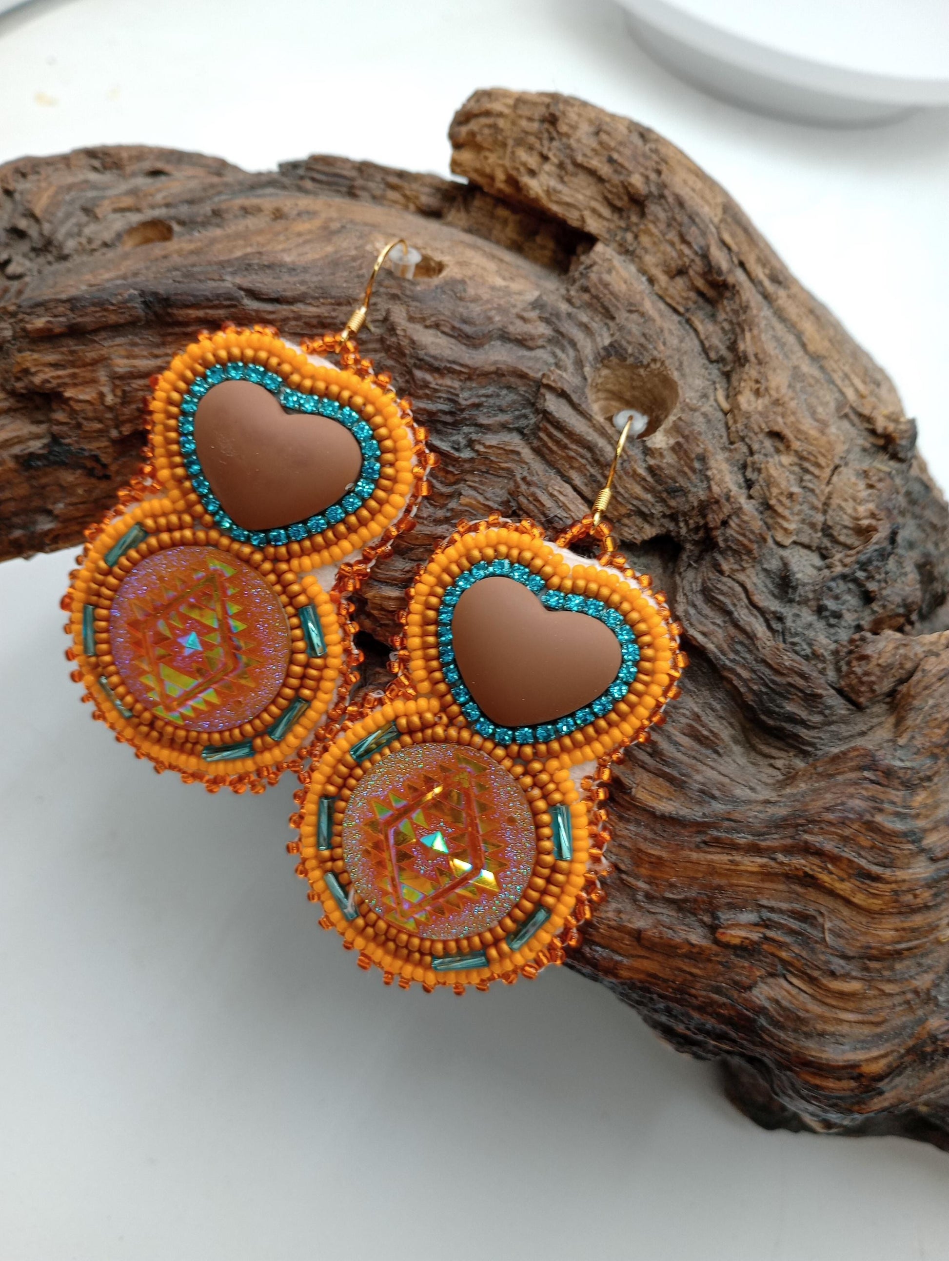 Hand Beaded Rose Mirror Earrings: Ojibwe/Anishinaabe Made