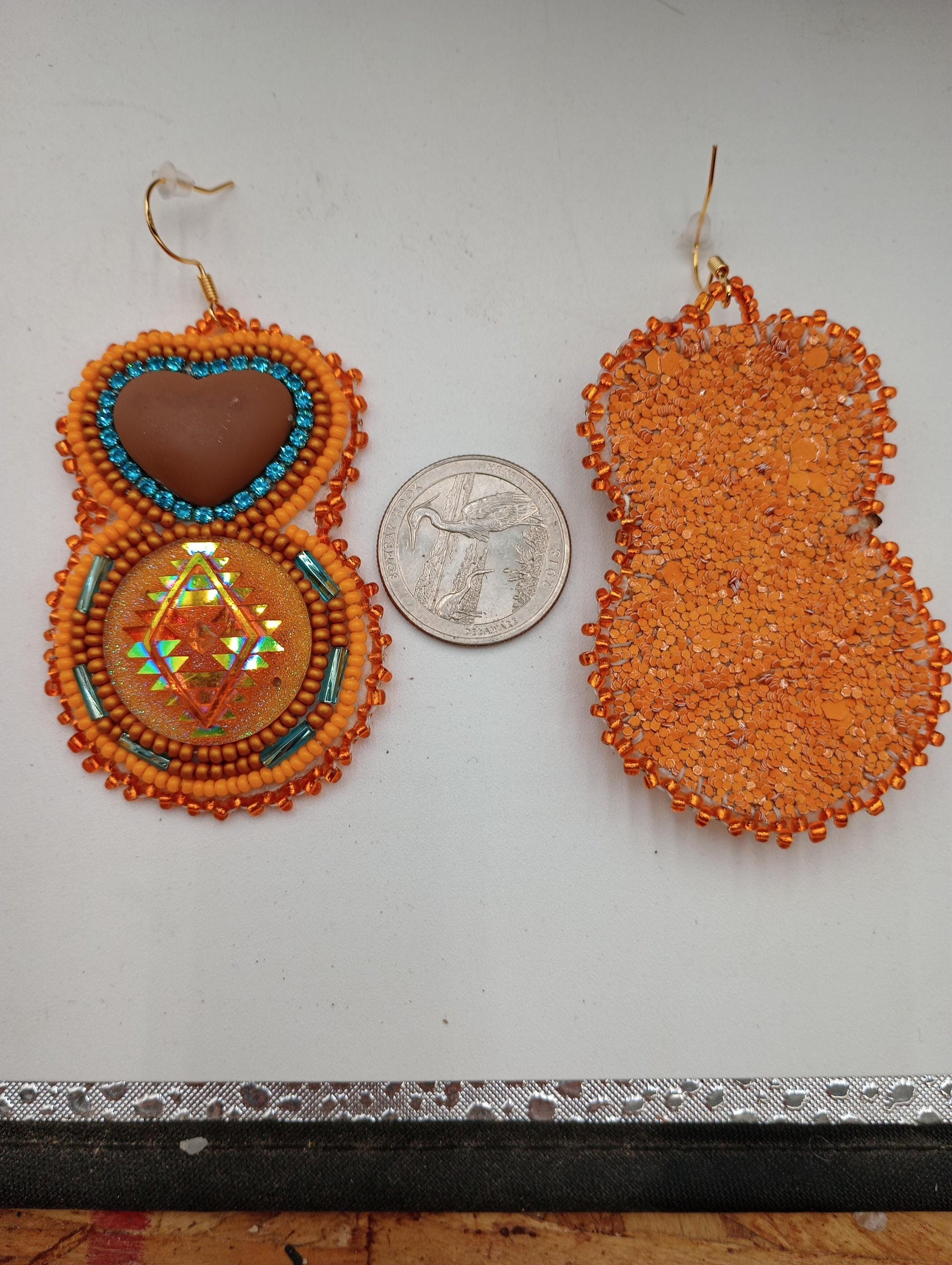 Hand Beaded Rose Mirror Earrings: Ojibwe/Anishinaabe Made