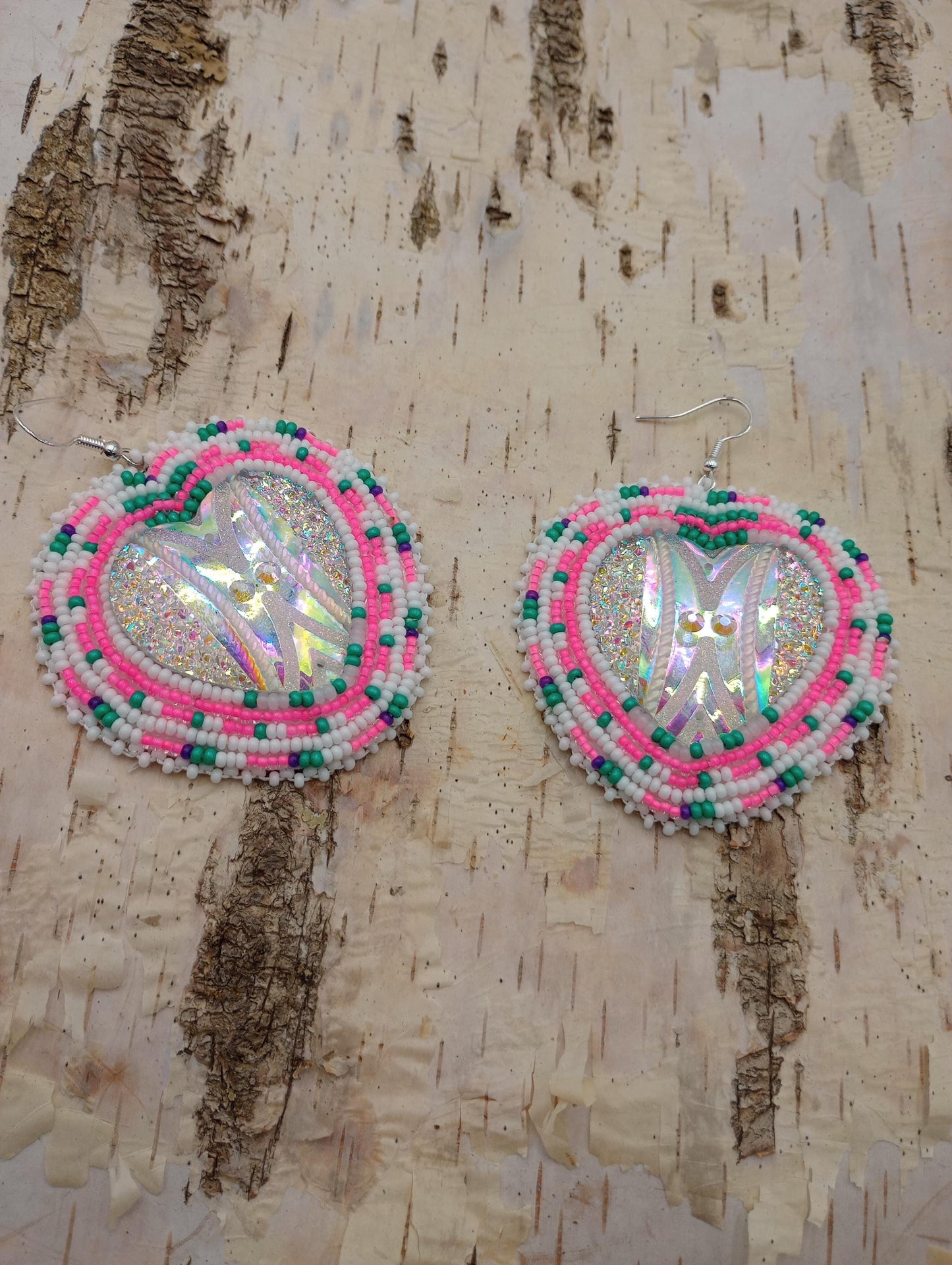 Shimmering Heart Earrings- Anishinaabe/ Ojibwe Made