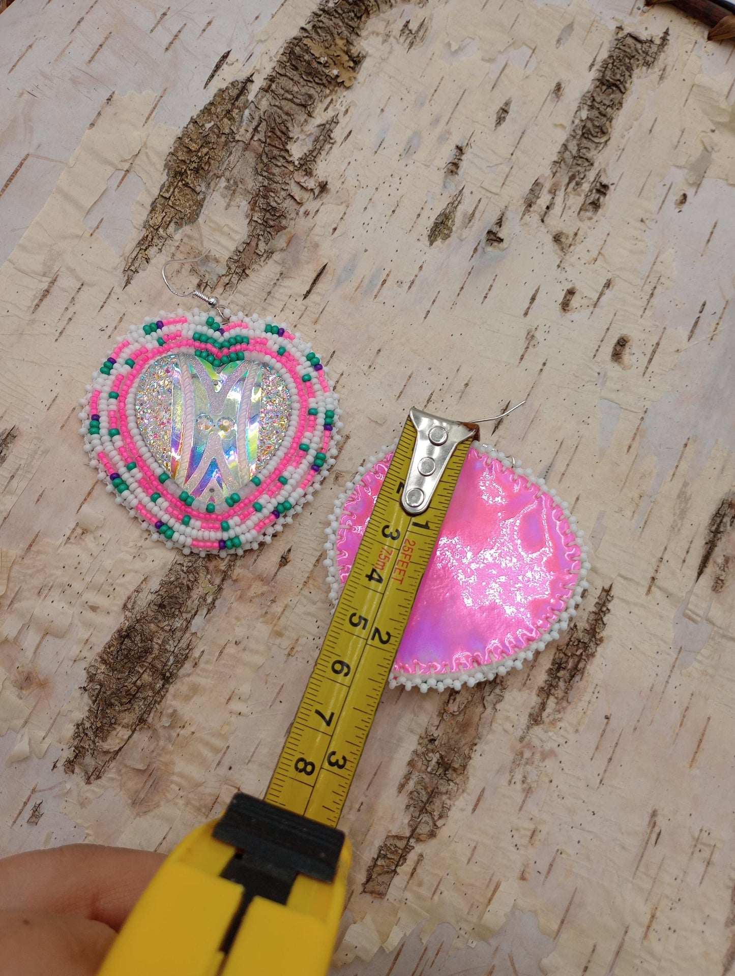 Shimmering Heart Earrings- Anishinaabe/ Ojibwe Made