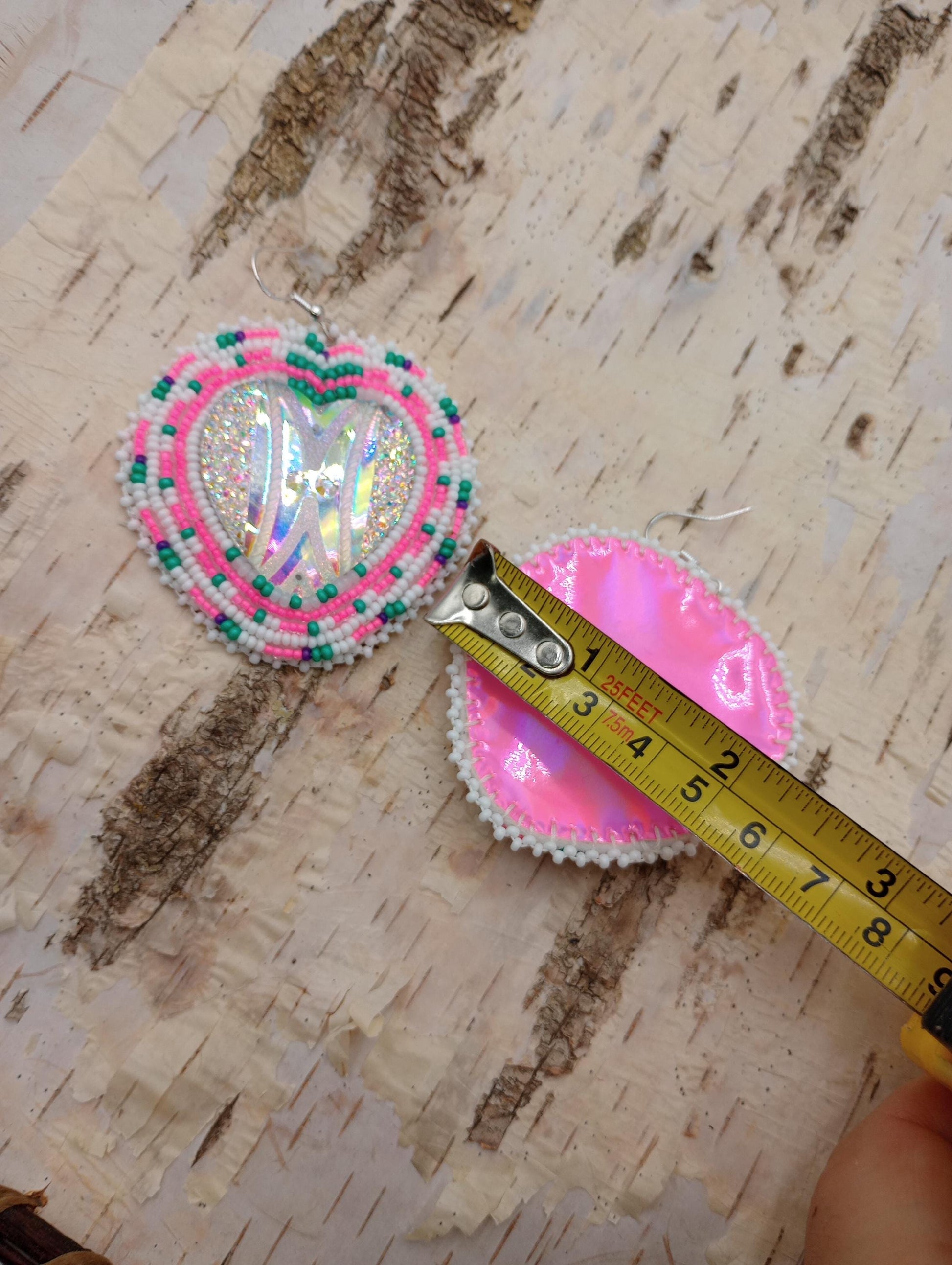 Shimmering Heart Earrings- Anishinaabe/ Ojibwe Made