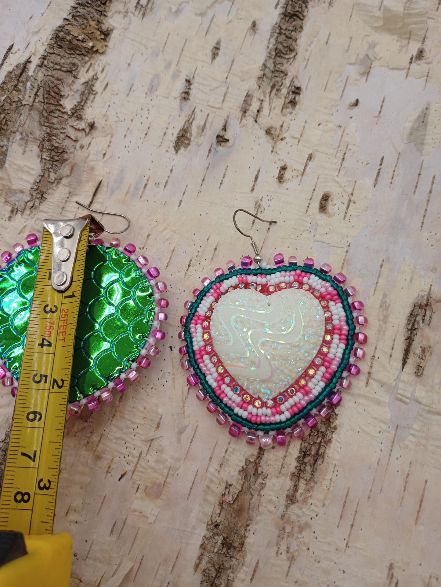 Hypnotizing Violet Shimmering Heart Earrings - Anishinaabe/Ojibwe Made