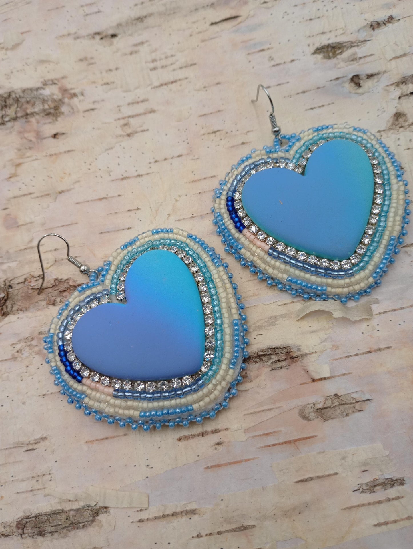 Handmade Beaded Heart Earrings: Anishinaabe Ojibwe Beadwork
