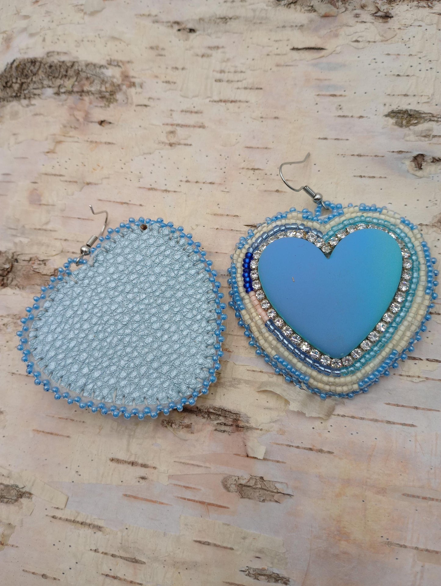 Handmade Beaded Heart Earrings: Anishinaabe Ojibwe Beadwork