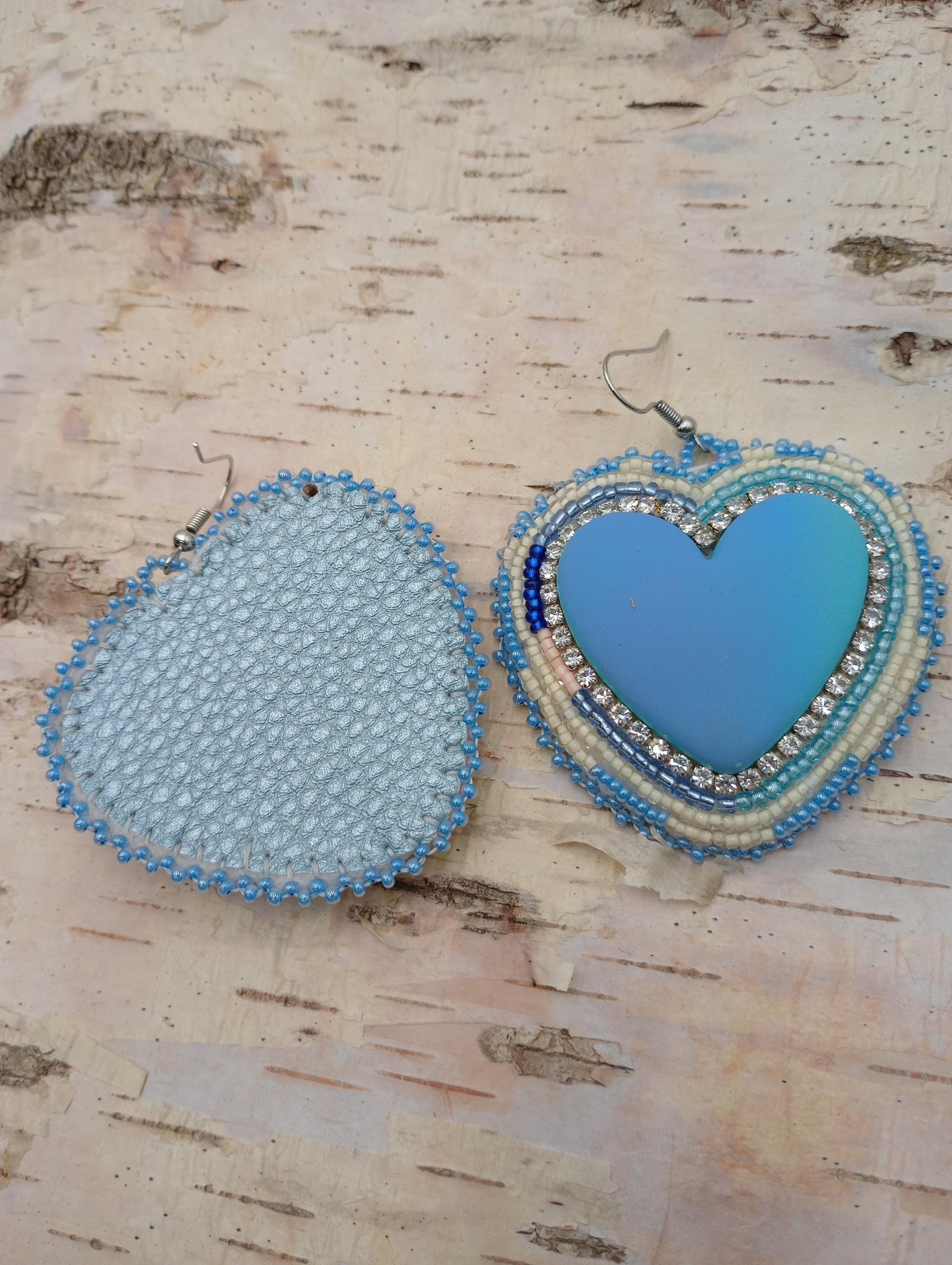 Handmade Beaded Heart Earrings: Anishinaabe Ojibwe Beadwork