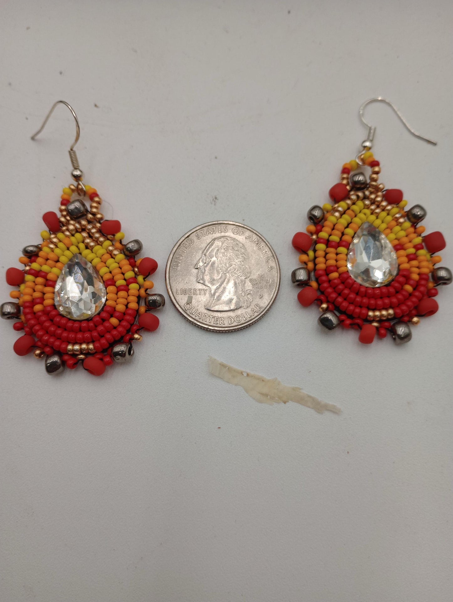 Hand-Beaded Teardrop Earrings – Fire Colors, Ojibwe Made