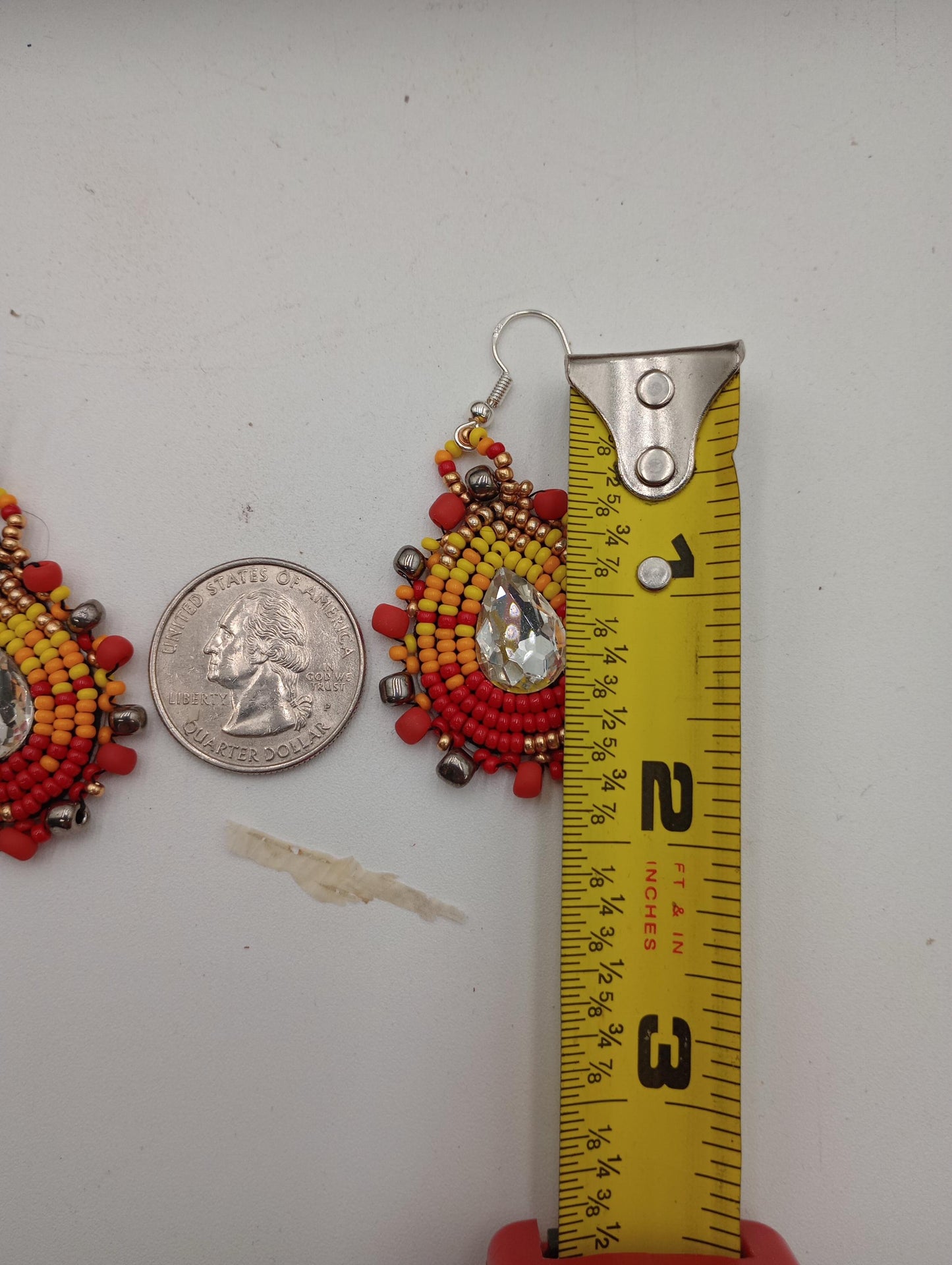 Hand-Beaded Teardrop Earrings – Fire Colors, Ojibwe Made