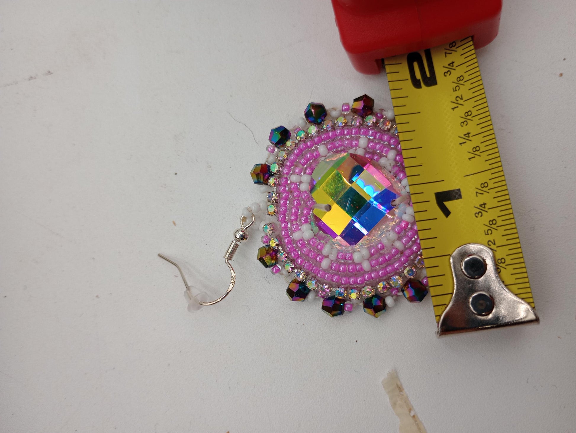 Hand Beaded Earrings: Purple and White Heart, Ojibwe Anishinaabe Design