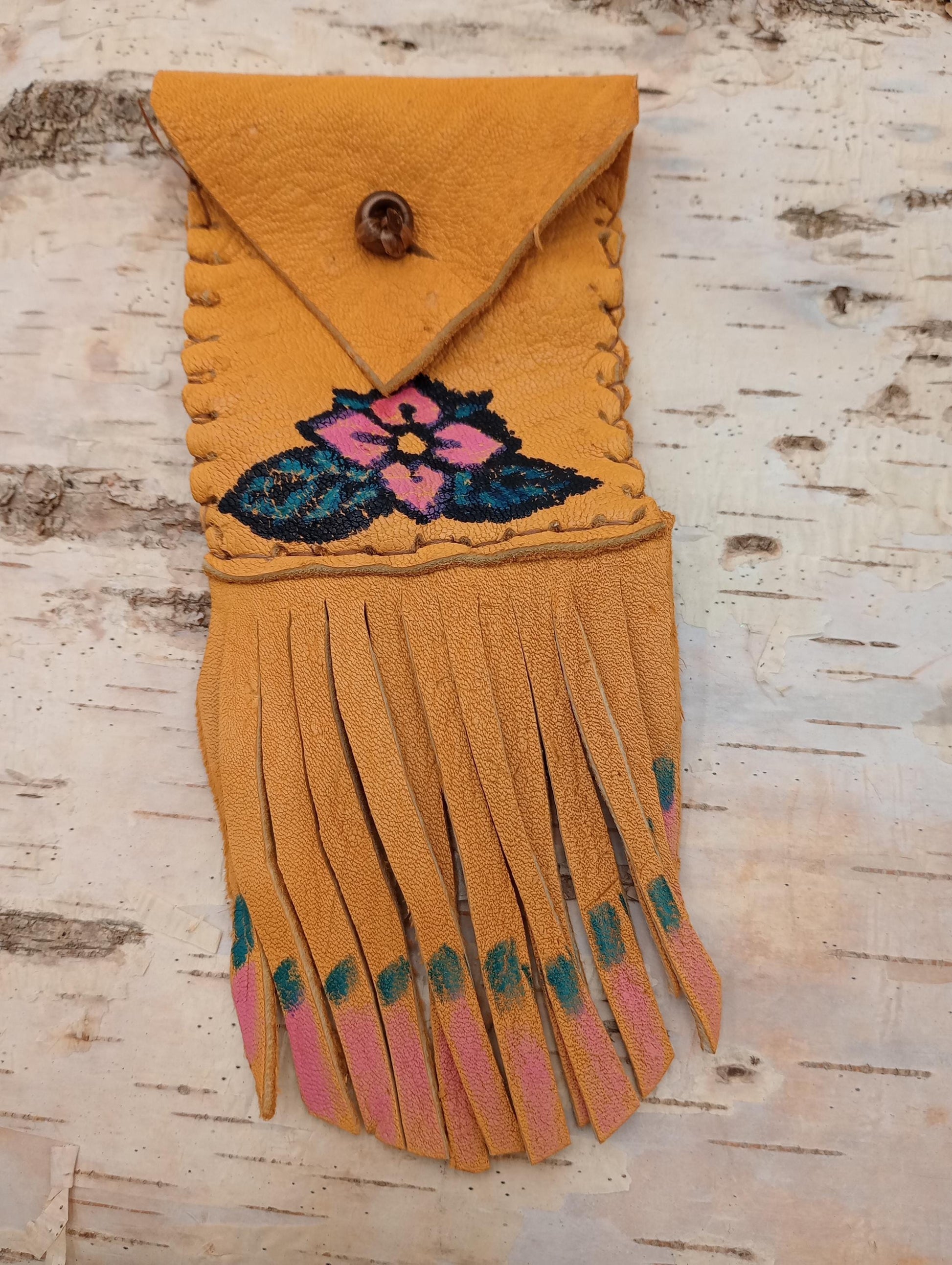 Floral Painted Leather Fringe Bag – Ojibwe Made